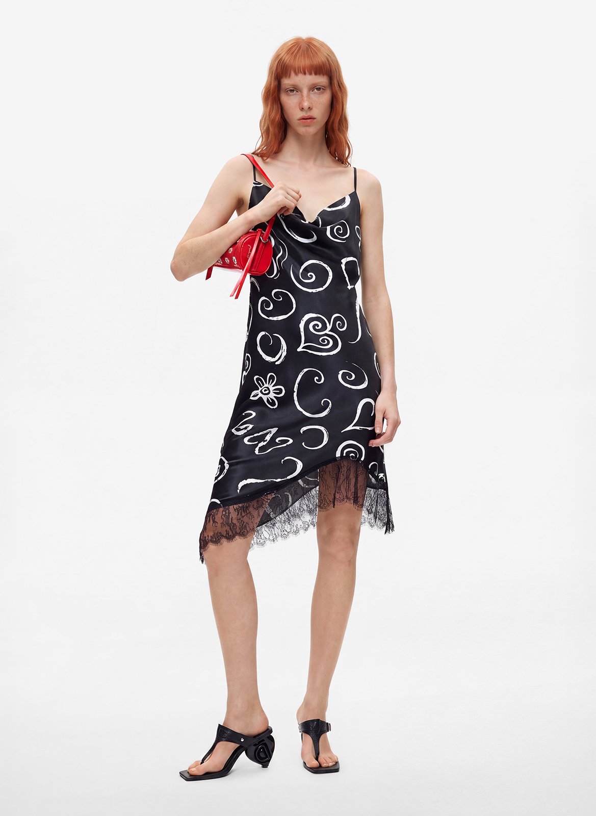 Fitted asymmetrical satin cowl neck dress DESIGUAL Black