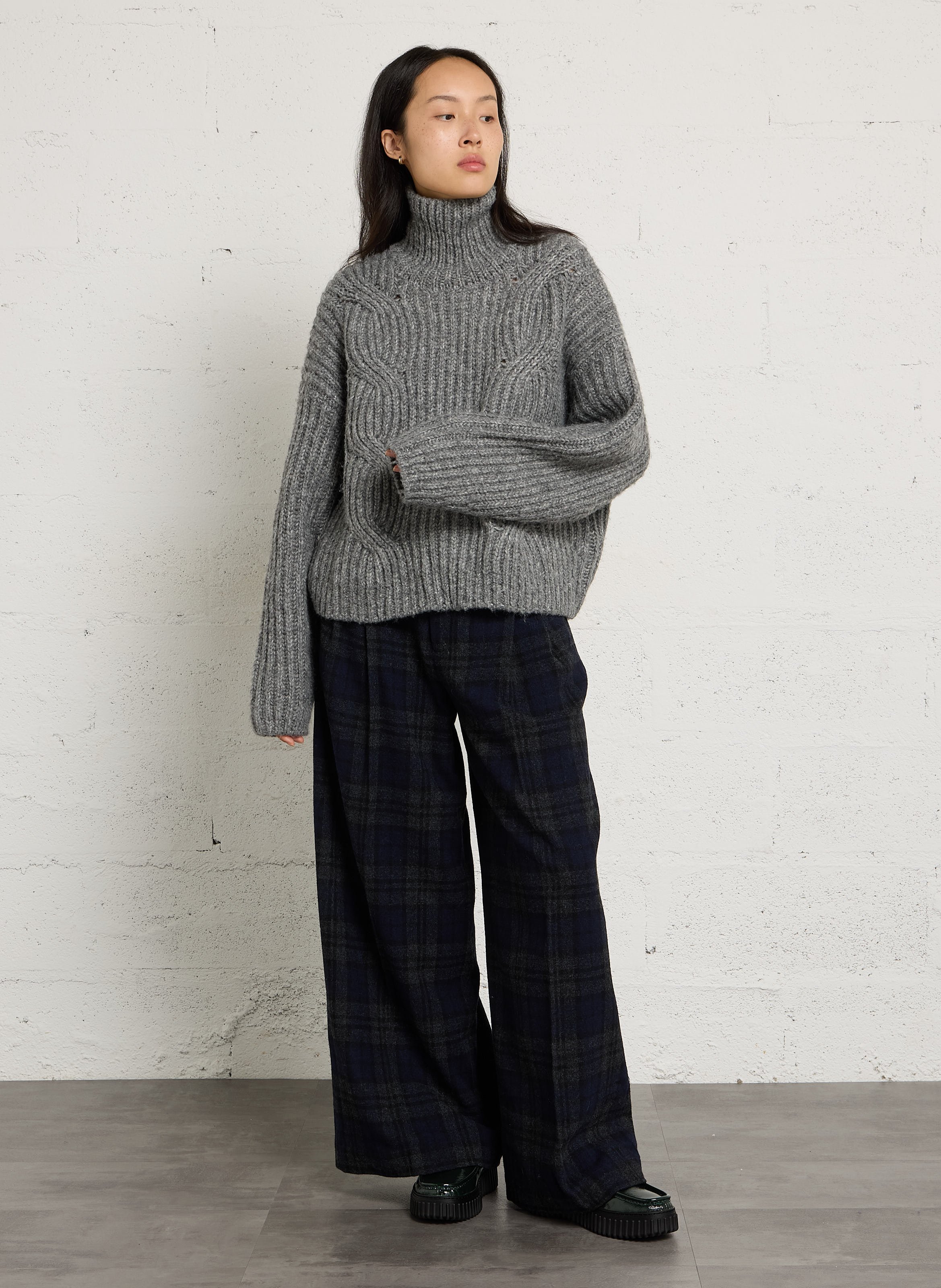 Pantalon droit large en laine mélangée BELLEROSE Vert