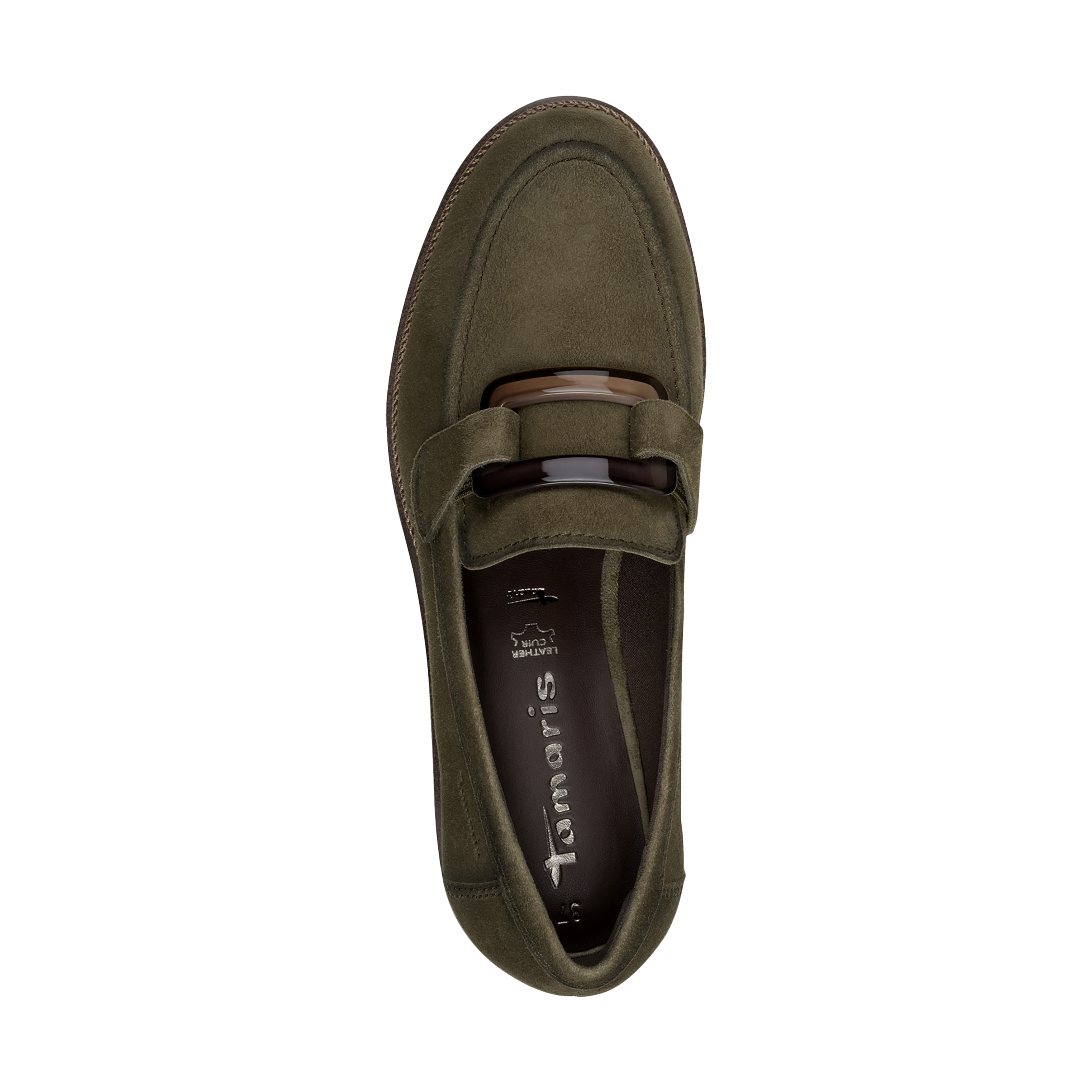 Leather moccasins TAMARIS Green