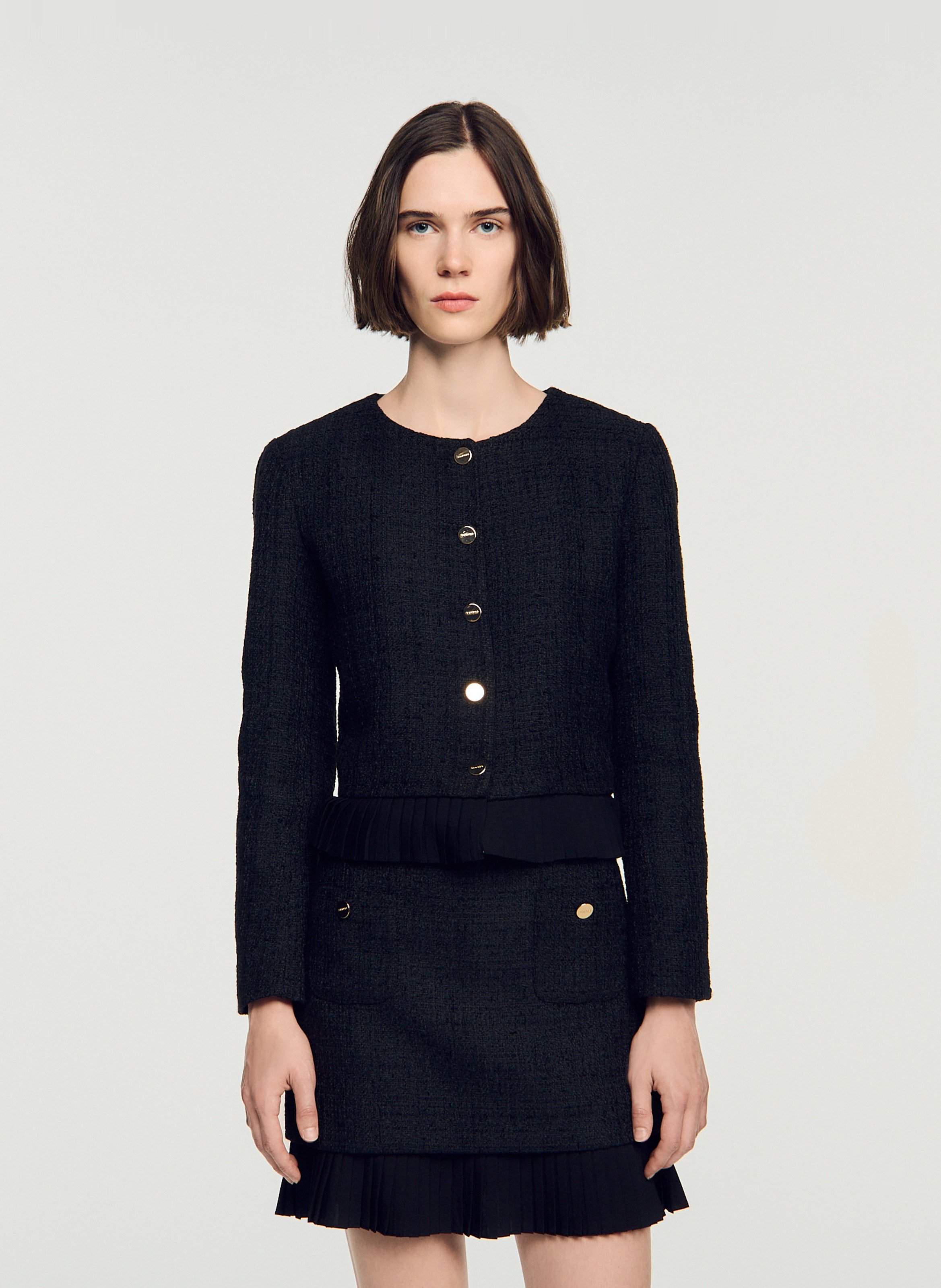 Veste droite en tweed SANDRO Noir