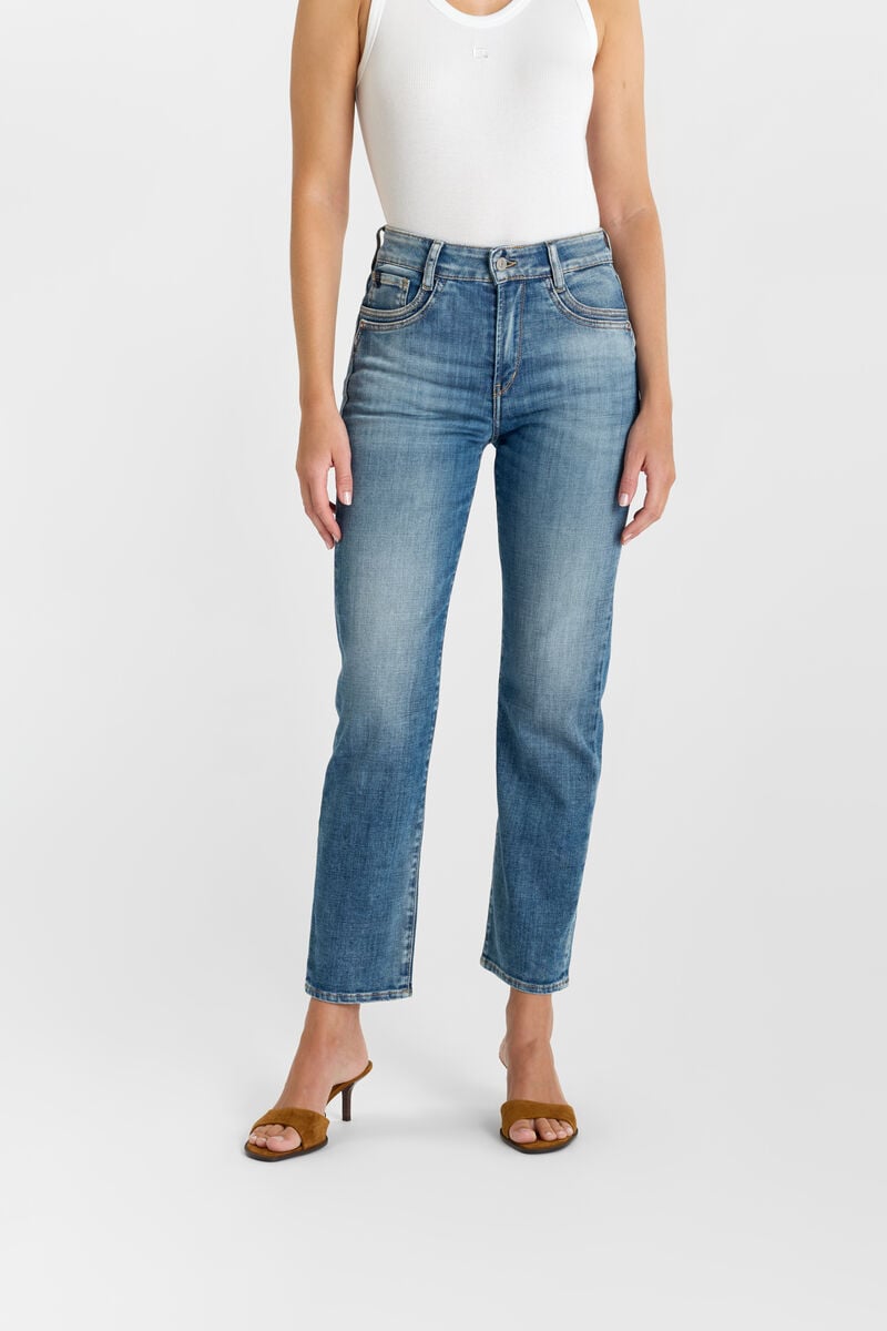 High-waisted straight-leg zip jeans LE TEMPS DES CERISES Blue