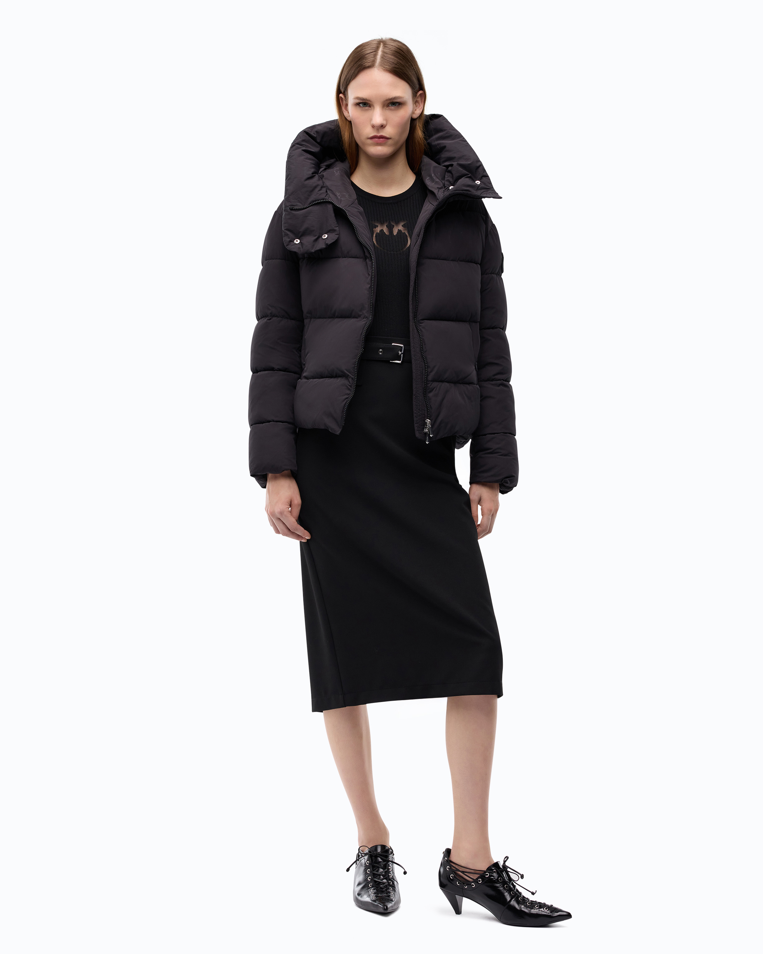 Doudoune à capuche en tissu technique PINKO Noir