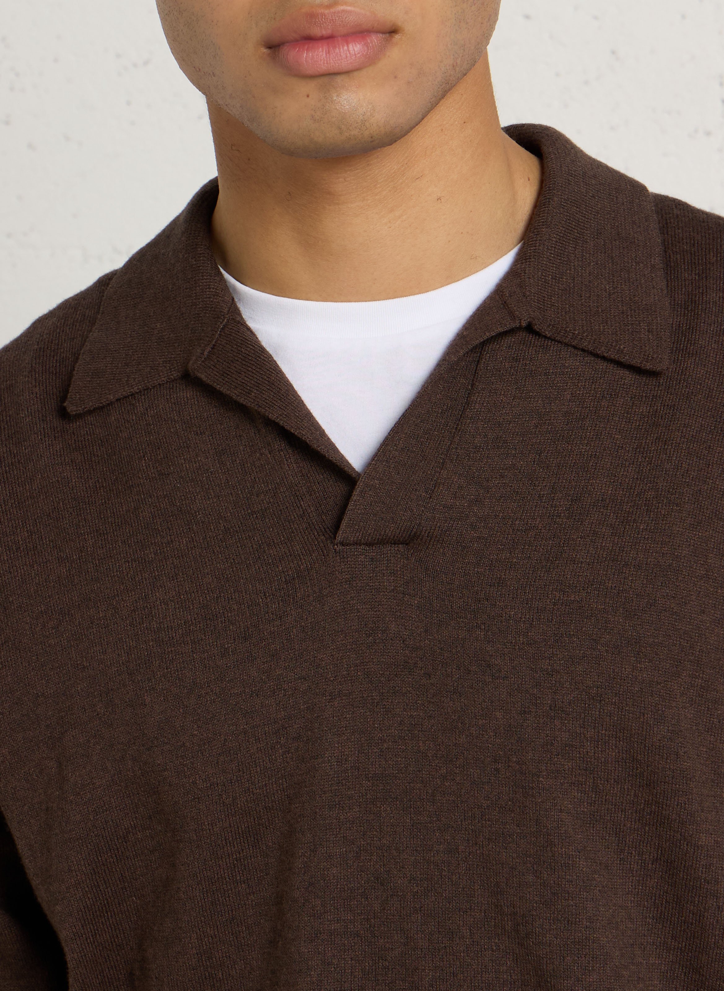 Pull droit en coton et cachemire IKKS Marron