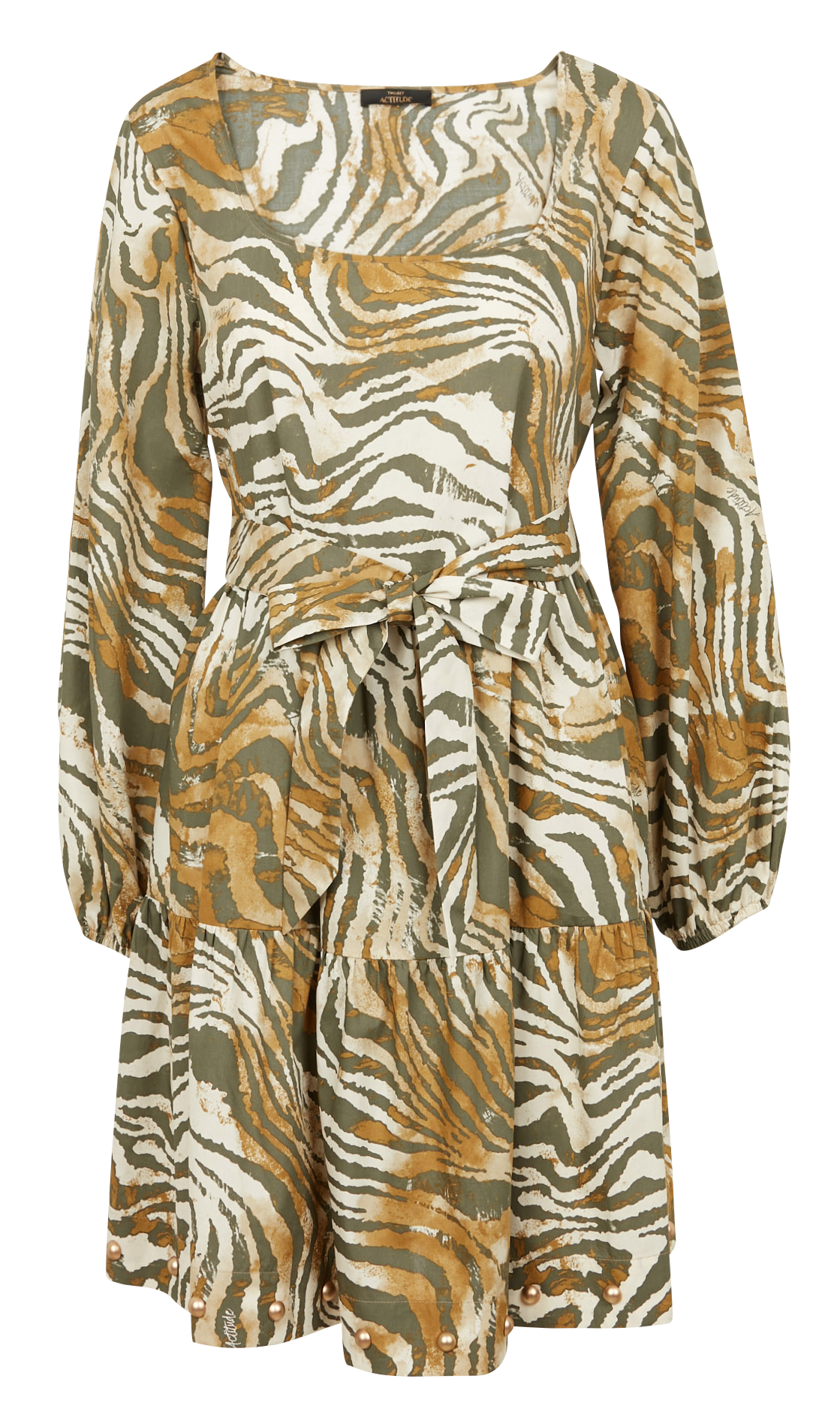Short cotton dress with animal print TWINSET Khaki