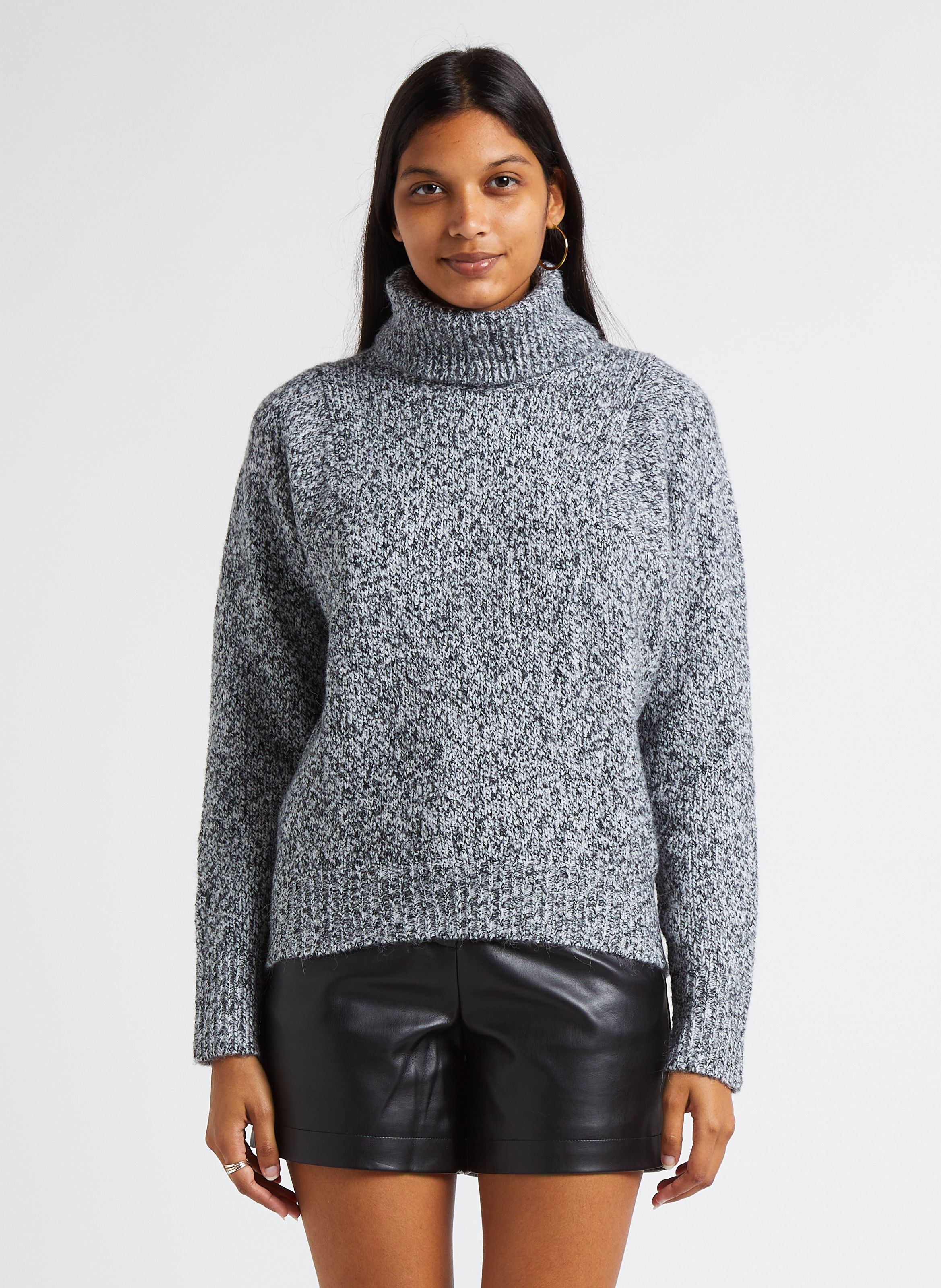 Pull col roul en maille Noir