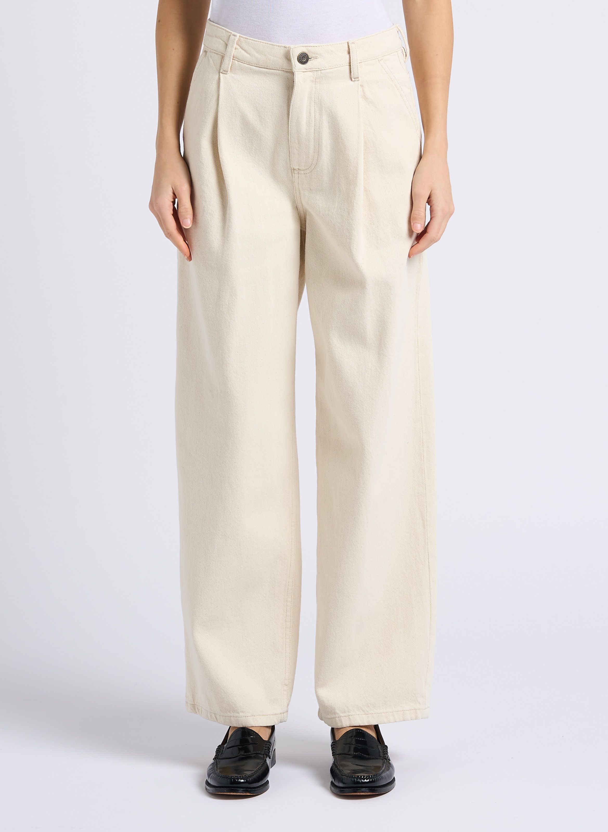 Beige Wide-leg cotton pants