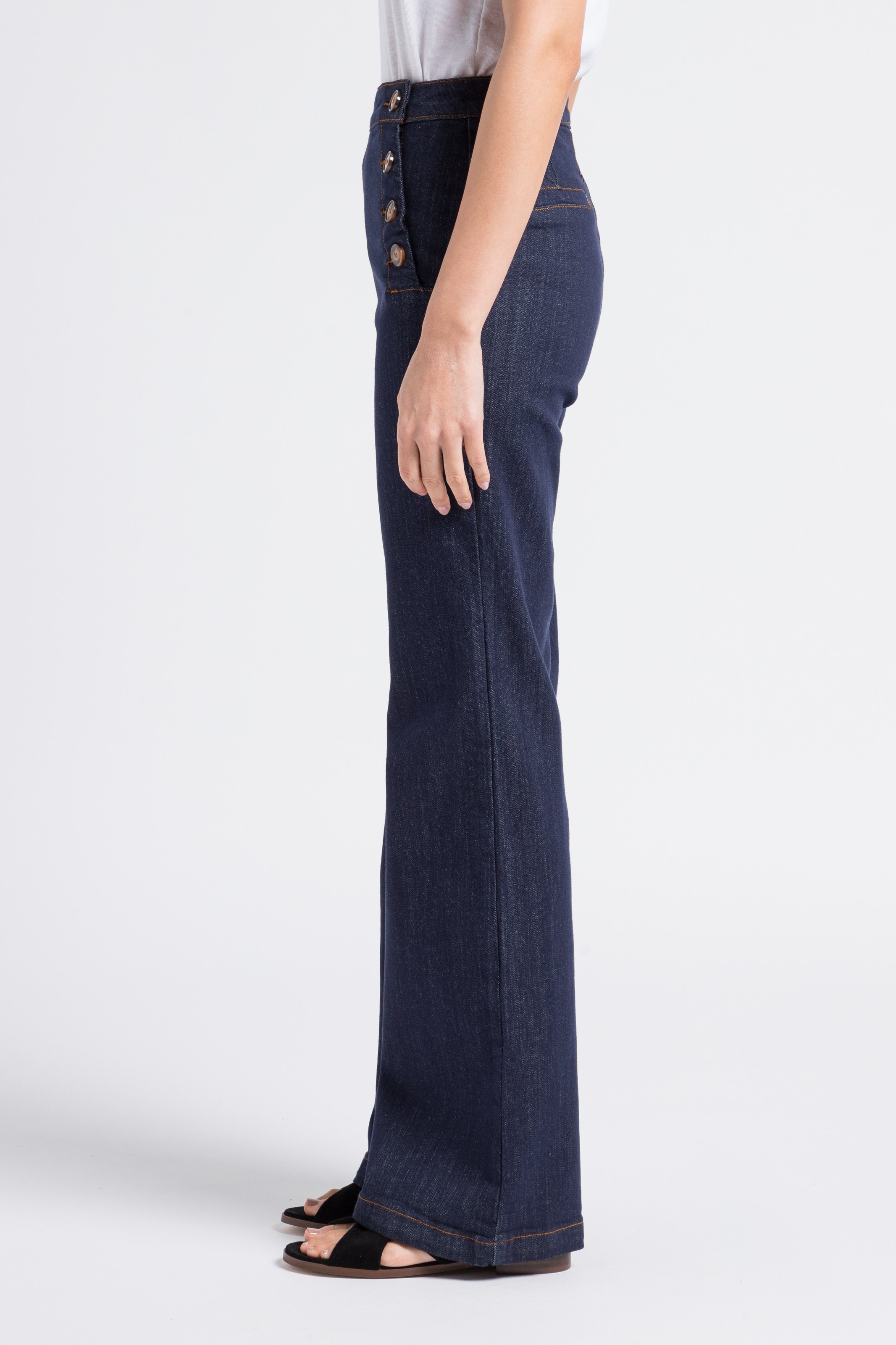 High-rise straight cotton-blend buttoned jeans Blue