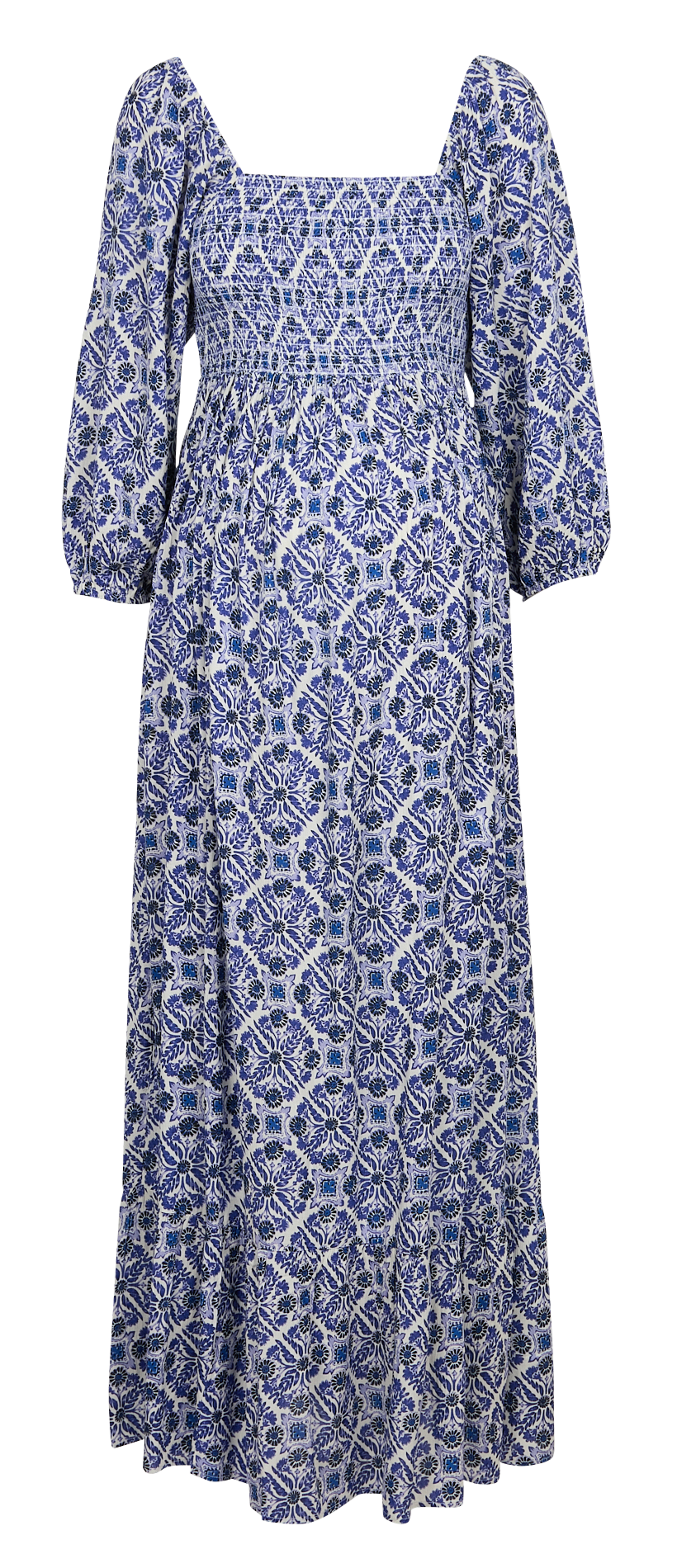Long straight printed dress with square neck SERAPHINE Blue