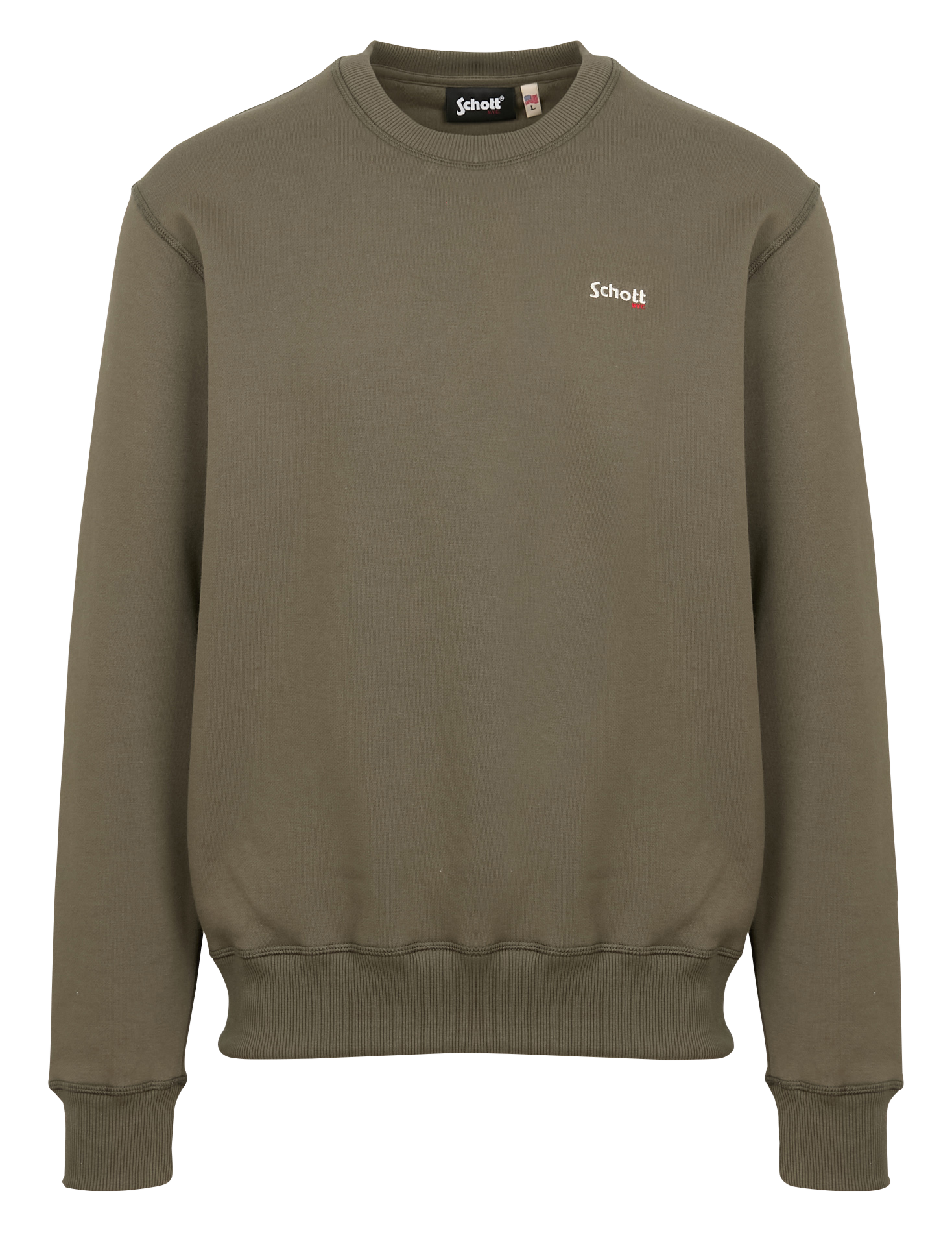 Sweat droit col rond en coton mélangé SCHOTT Kaki