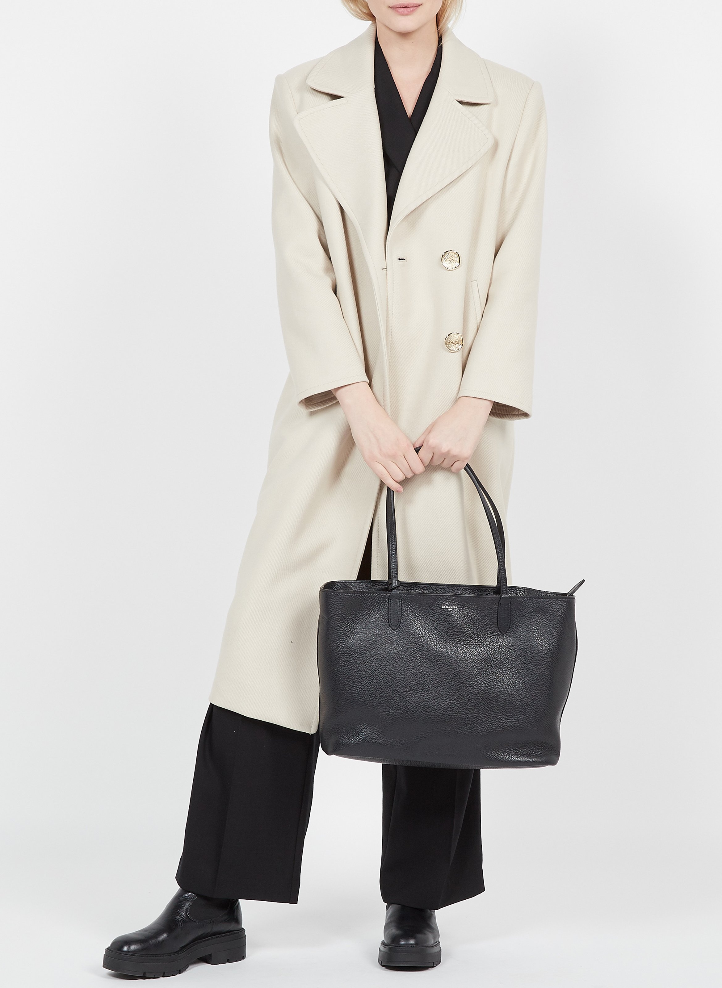 Grand sac cabas en cuir grainé  LE TANNEUR Noir