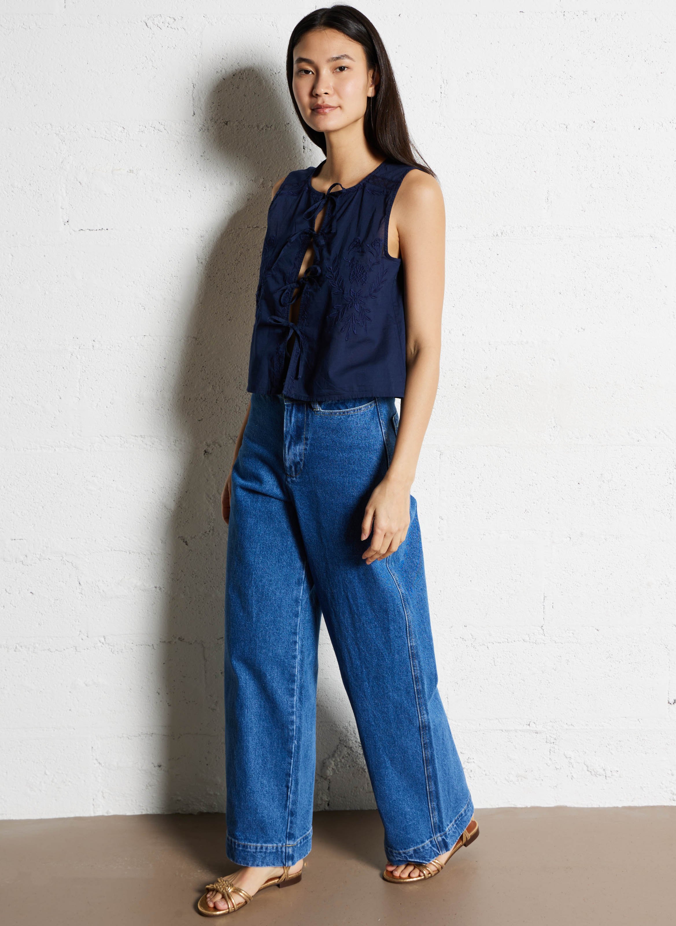 Embroidered cotton crop top LA PETITE ETOILE Blue