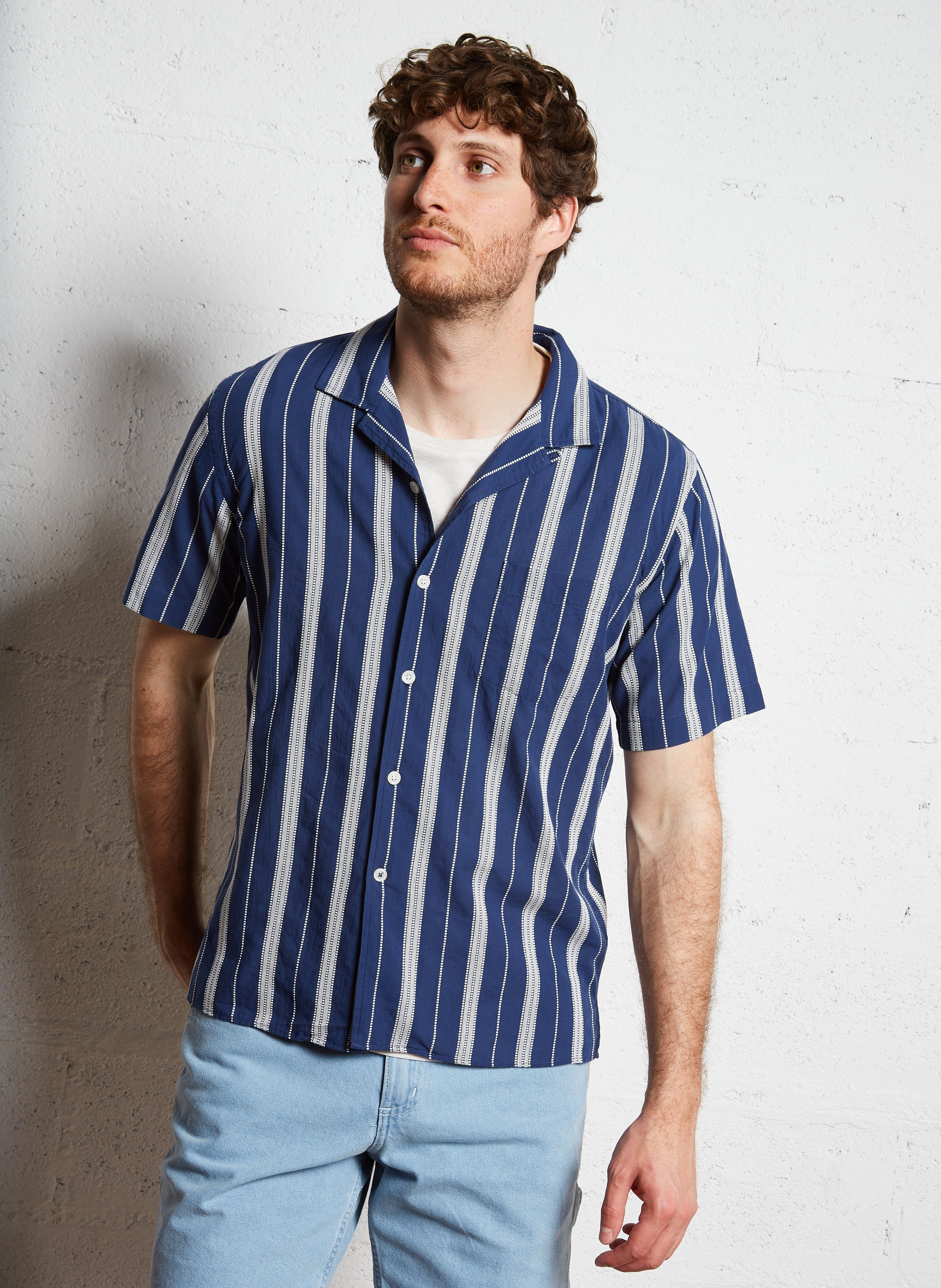 Chemise col classique manches contrastantes en coton HARTFORD Blue