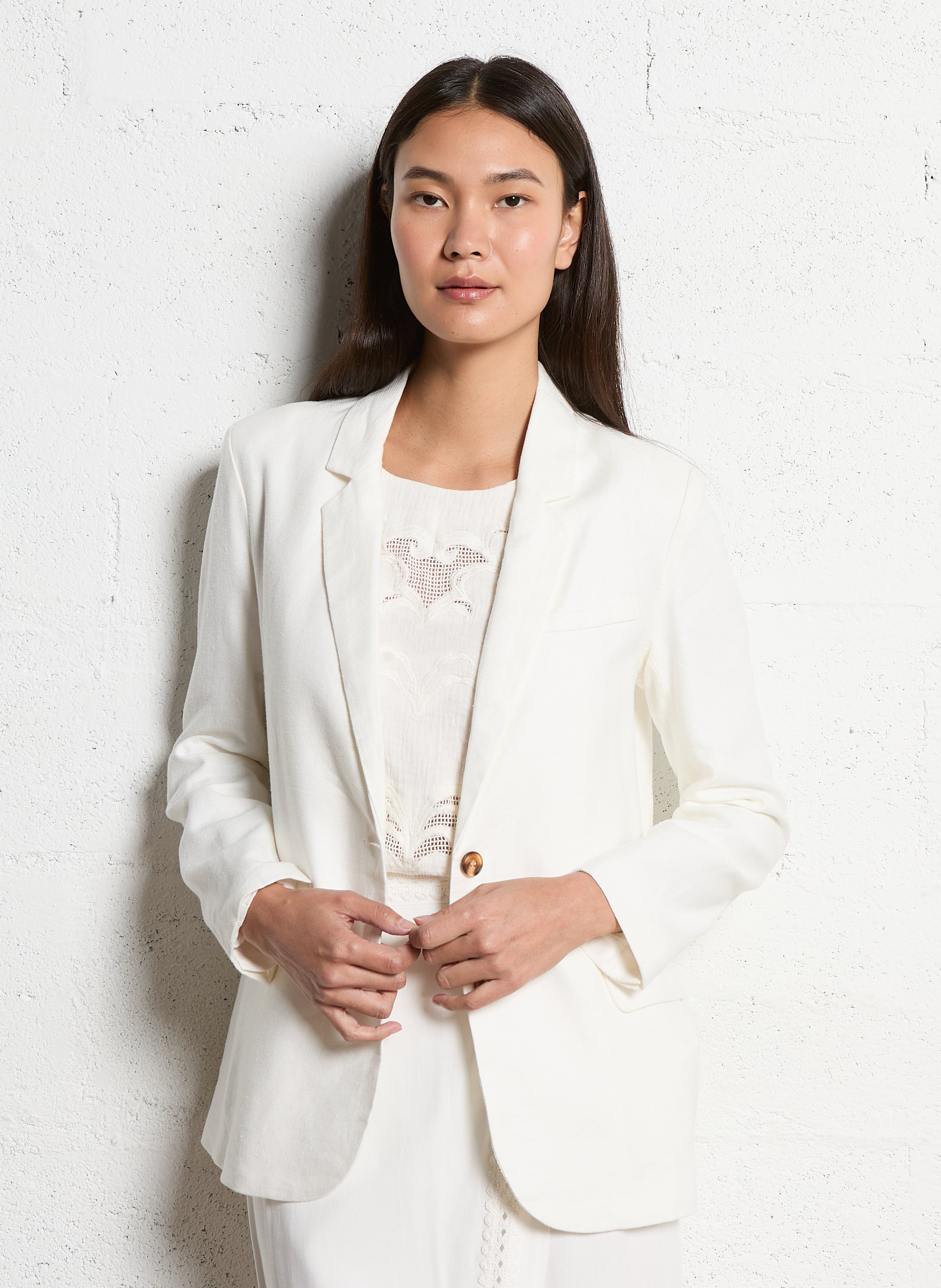 Veste de tailleur en lin mélangé LA PETITE ETOILE Beige