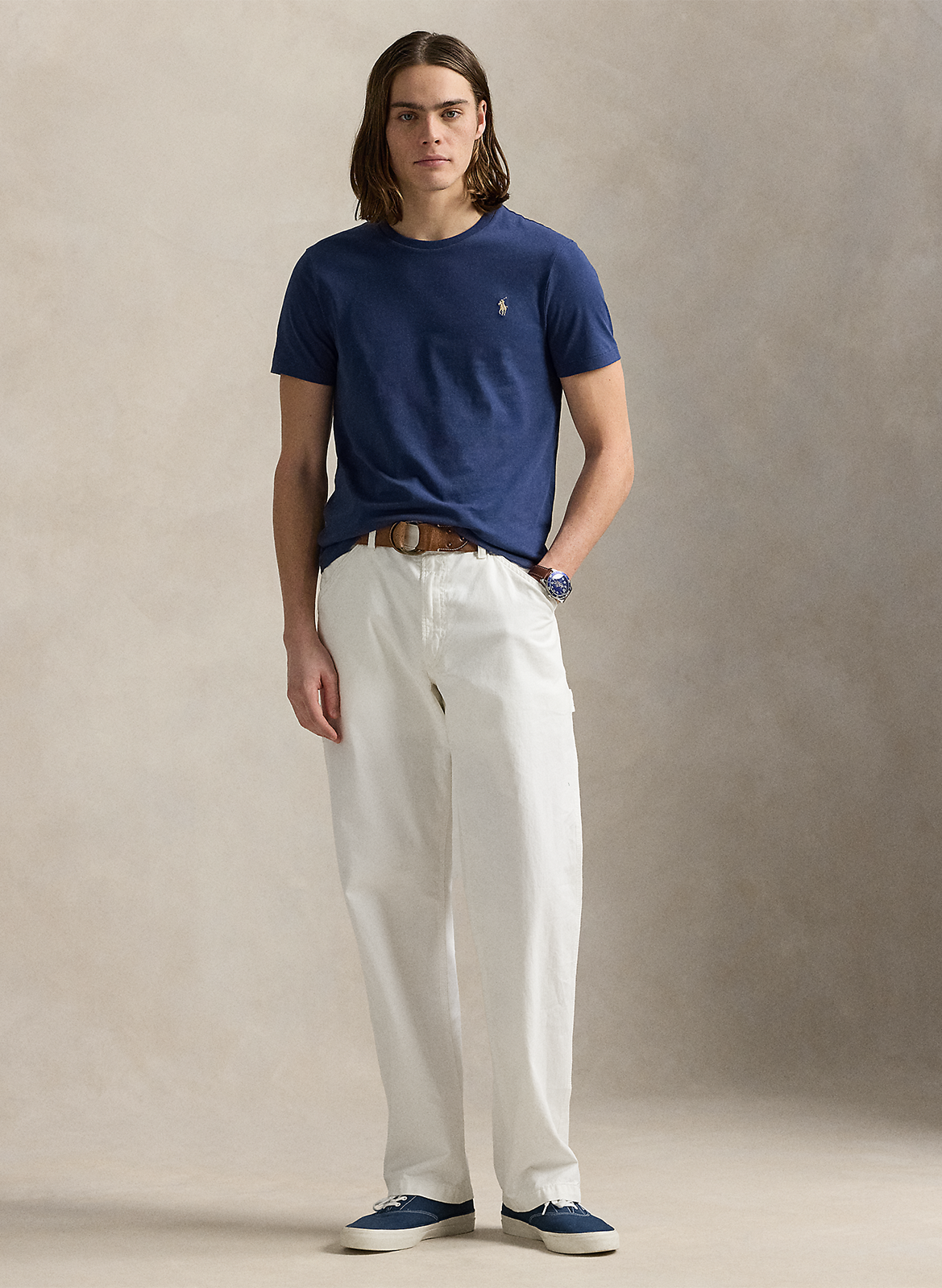 Tee-shirt col rond slim-fit en coton POLO RALPH LAUREN Bleu