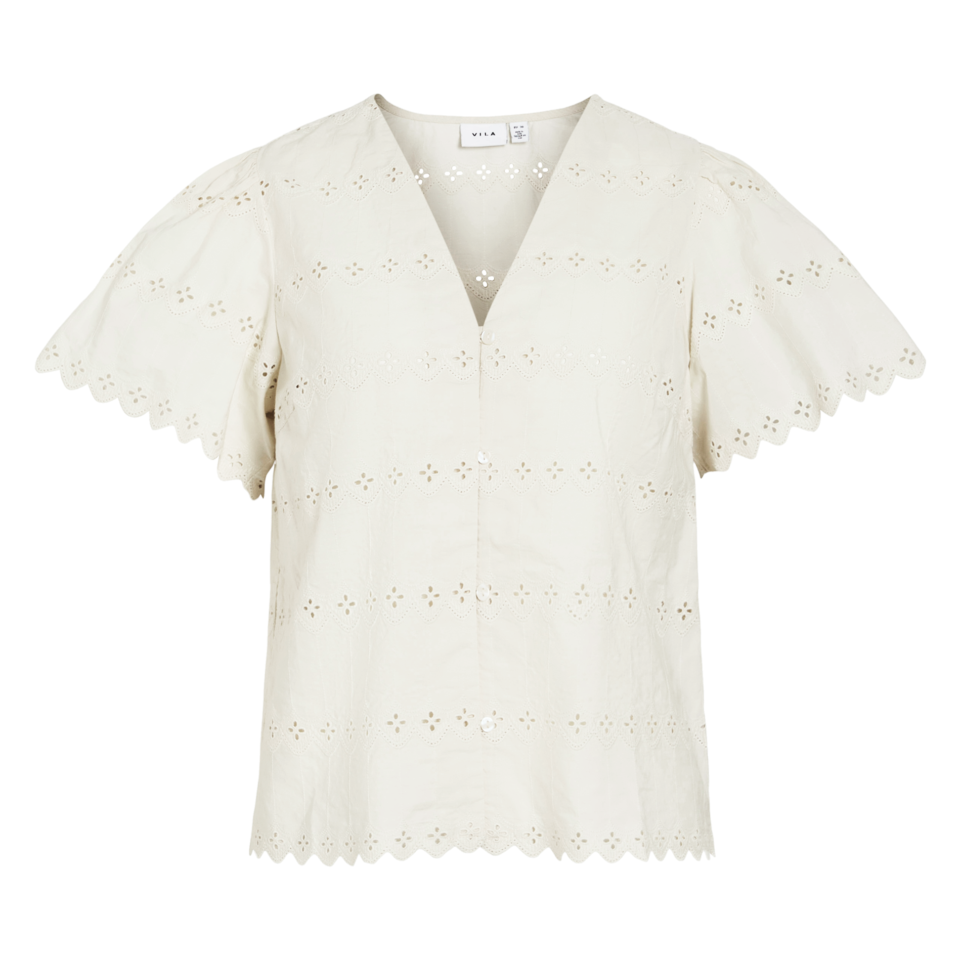 Straight shirt in embroidered organic cotton VILA Beige