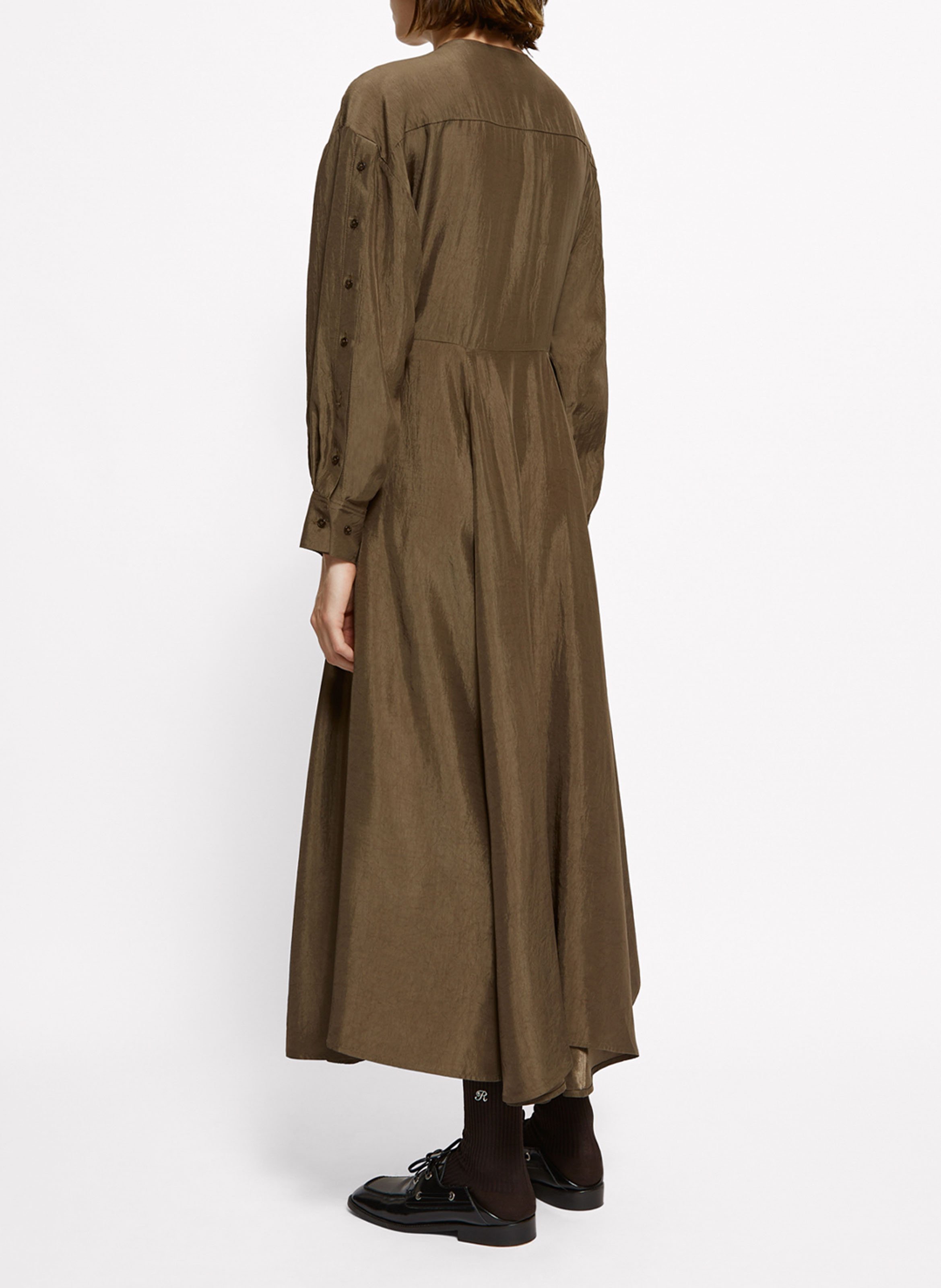 Robe longue plissée à boutons unie  ROSEANNA Marron