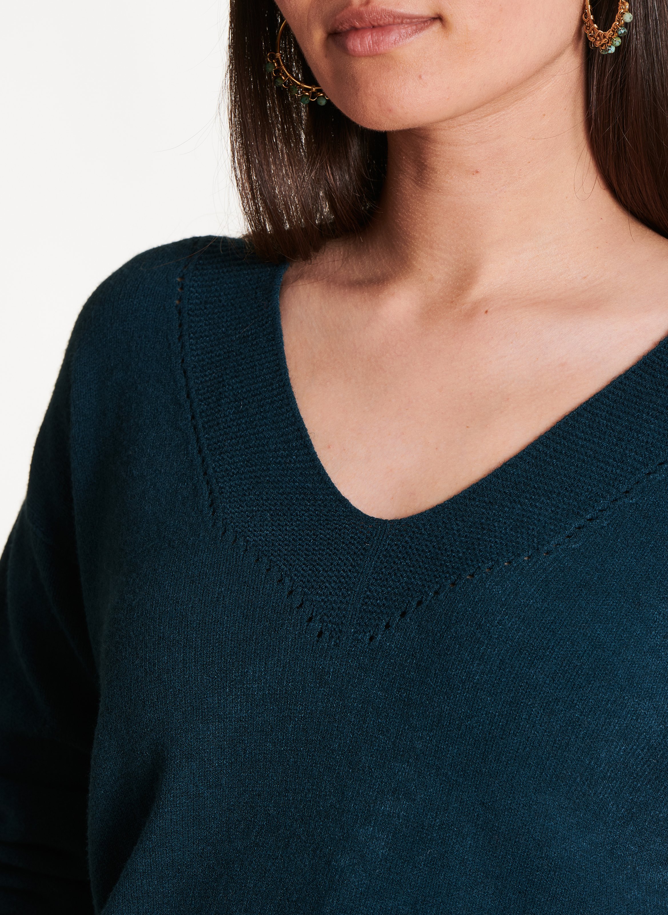 Weiter Strick-Mix-Pullover mit V-Ausschnitt LA FEE MARABOUTEE Blau