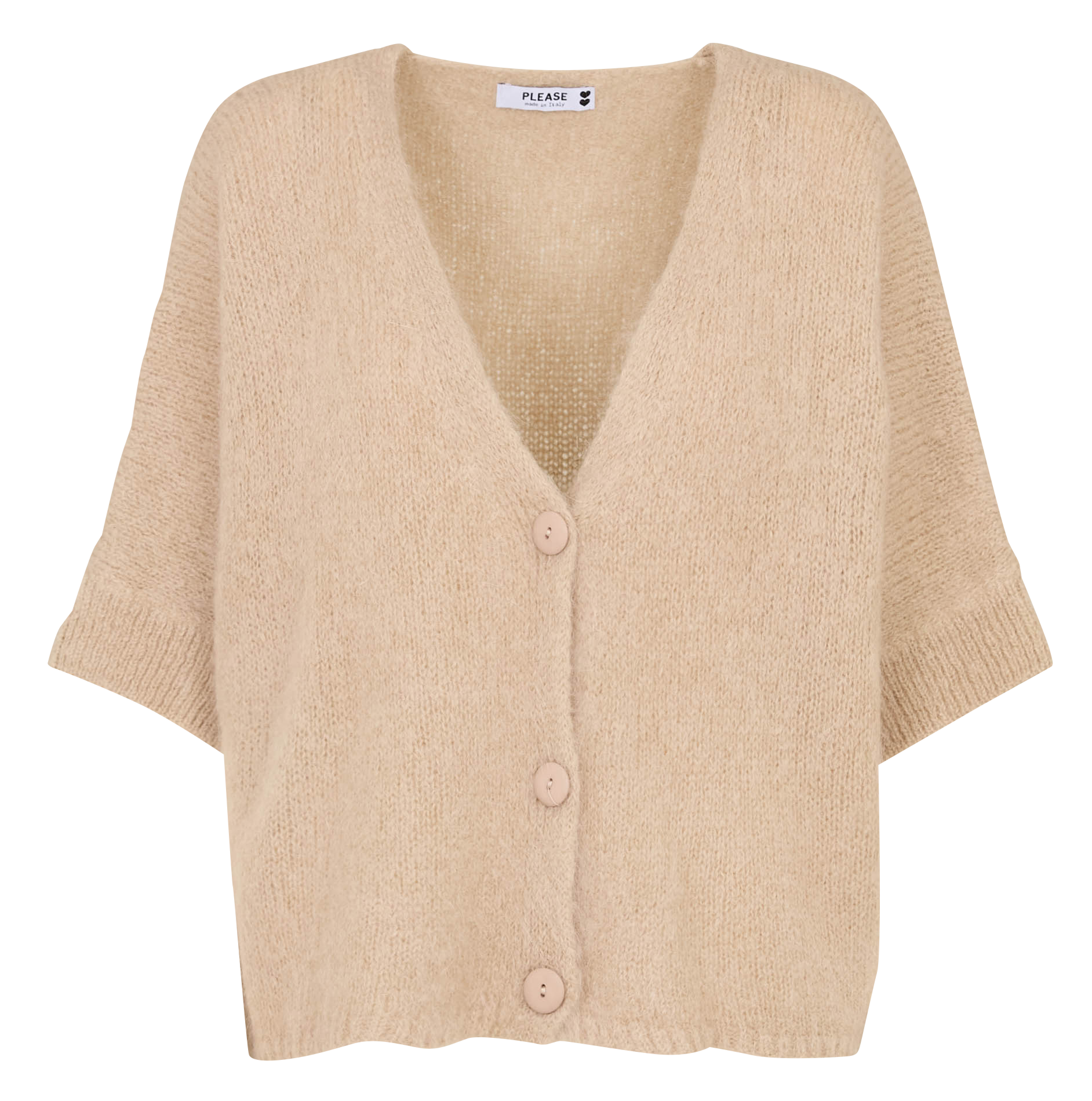 Ruimvallend, gebreid vest met V-hals | materiaalblend  Beige