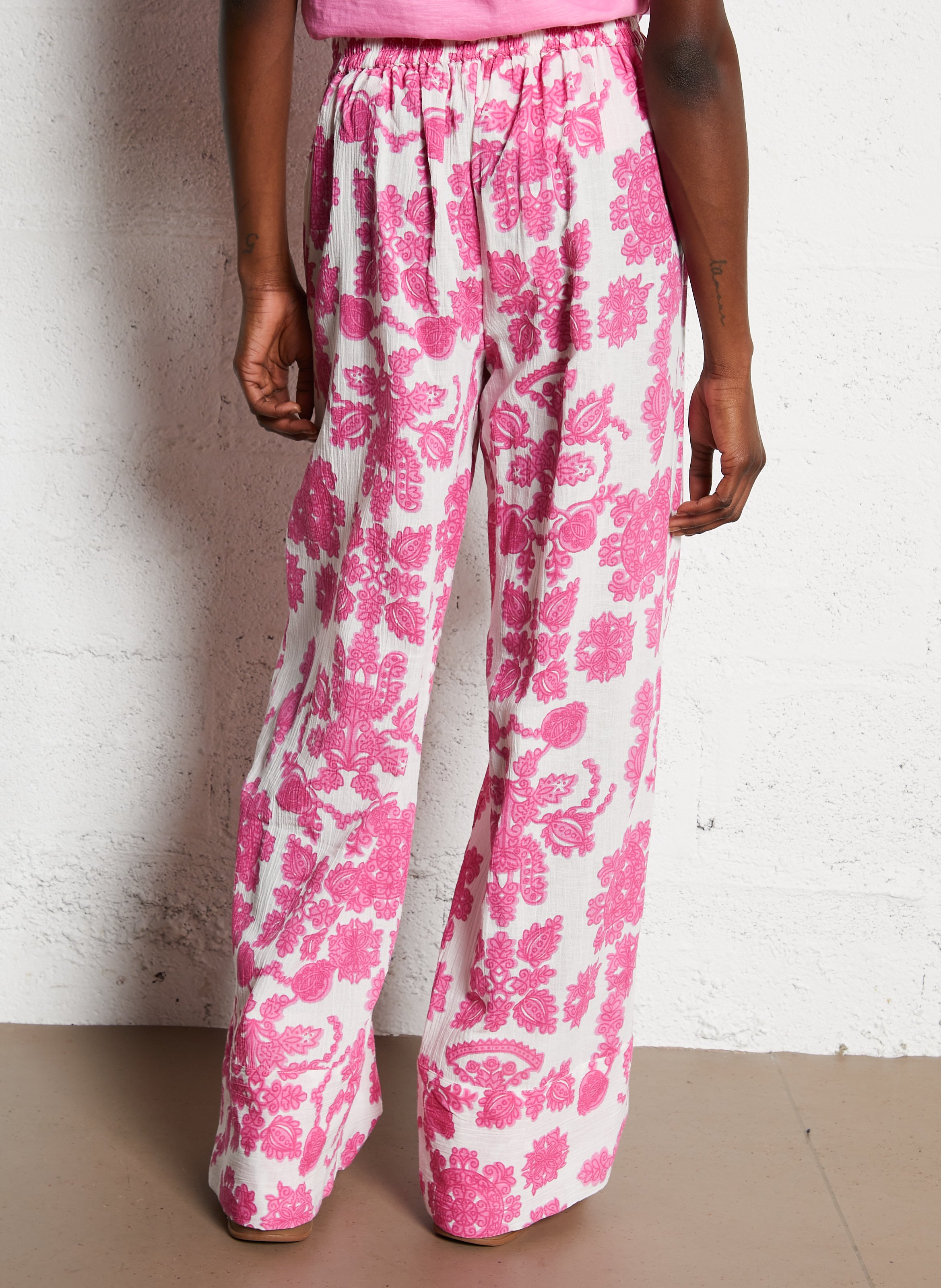 Wide leg printed cotton blend pants MAISON 123 Pink