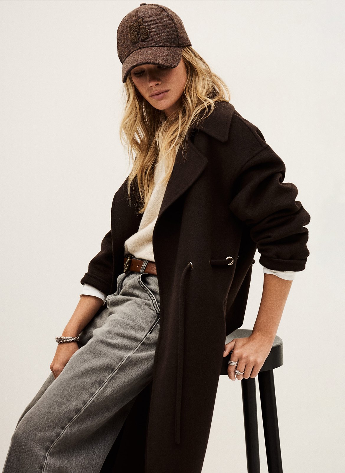 Lange jas van gemengde wol BA&SH Bruin