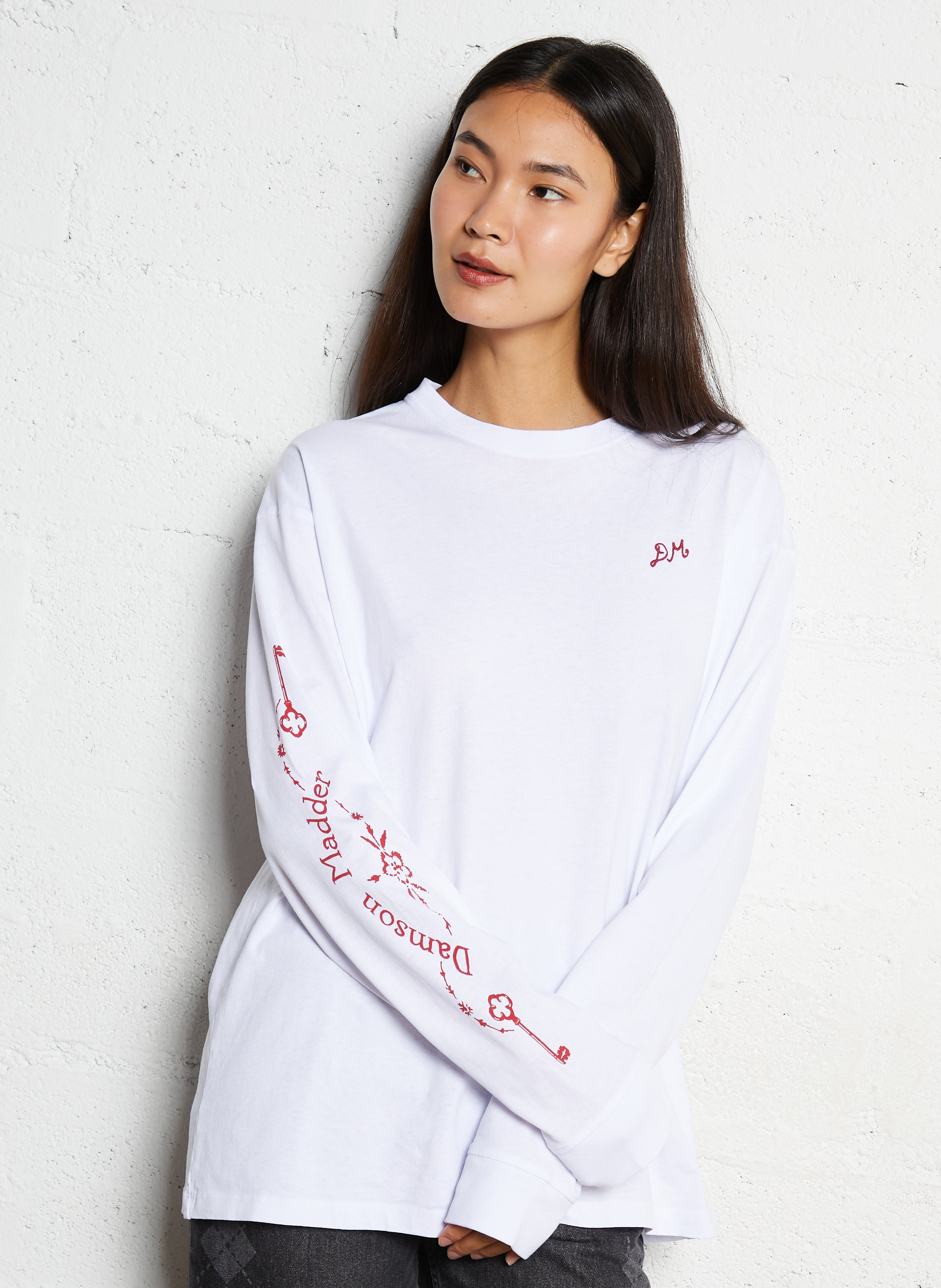 Gerader Rundhalsausschnitt mit bedrucktem Rücken-T-Shirt DAMSON MADDER Weiss