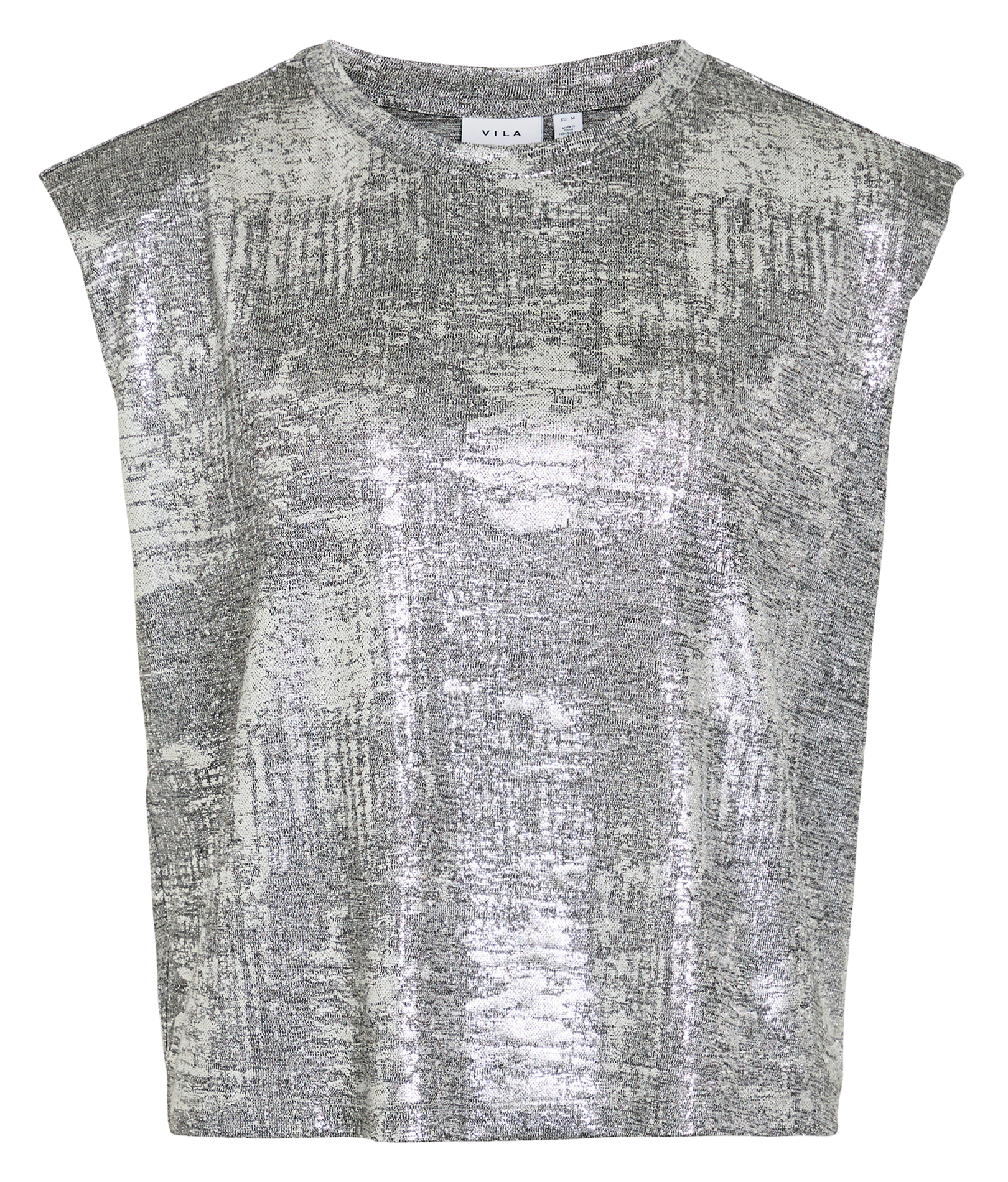 Eng anliegendes Oberteil mit Rundhalsausschnitt und Metallic-Effekt VILA Grau