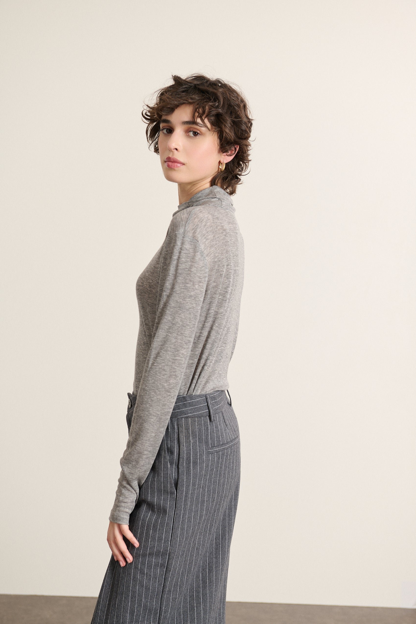 T-shirt col montant manches longues GARANCE PARIS Gris