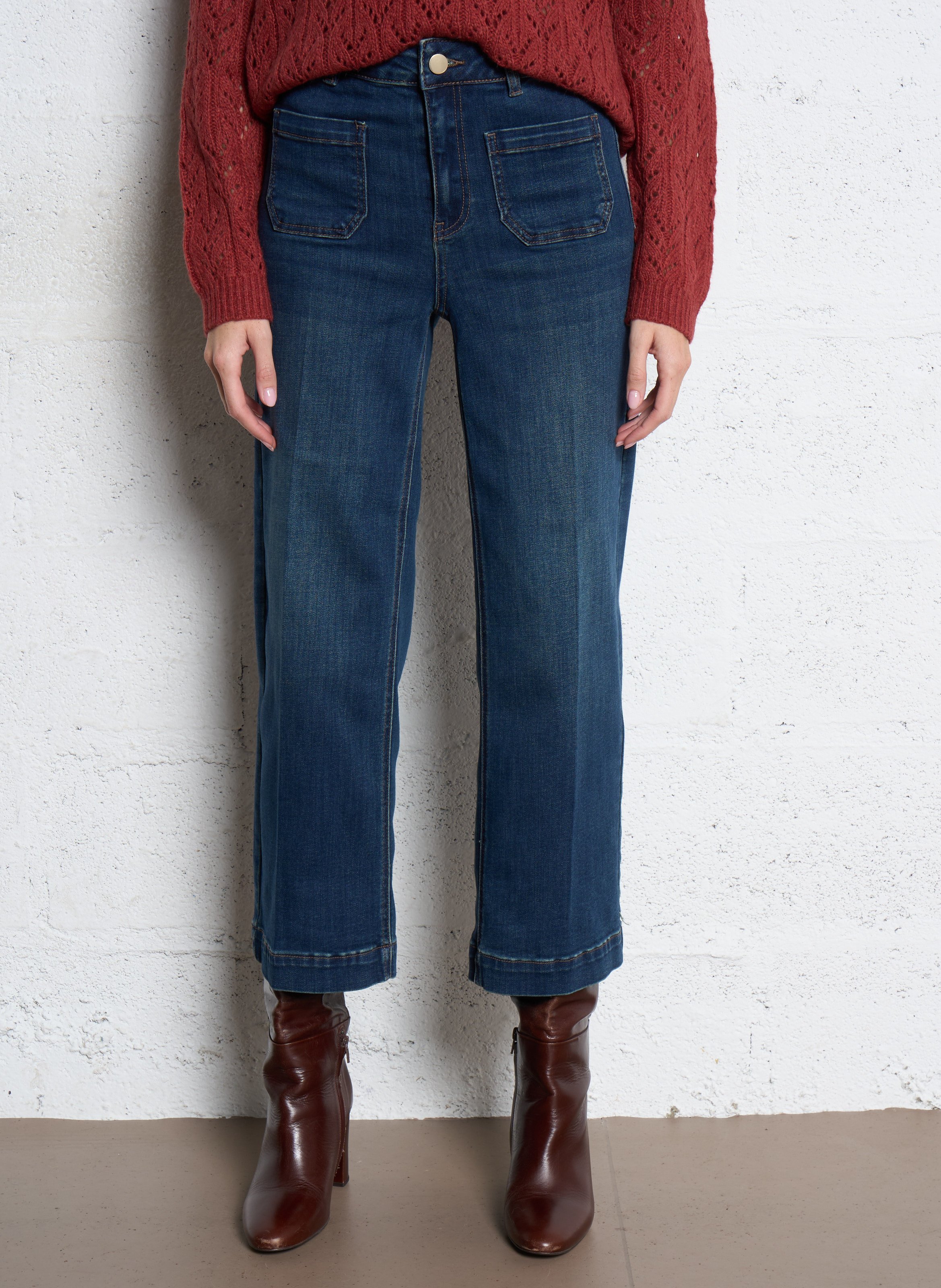 Gekürzte ausgestellte Jeans aus Baumwollmischung MAISON 123 Blau