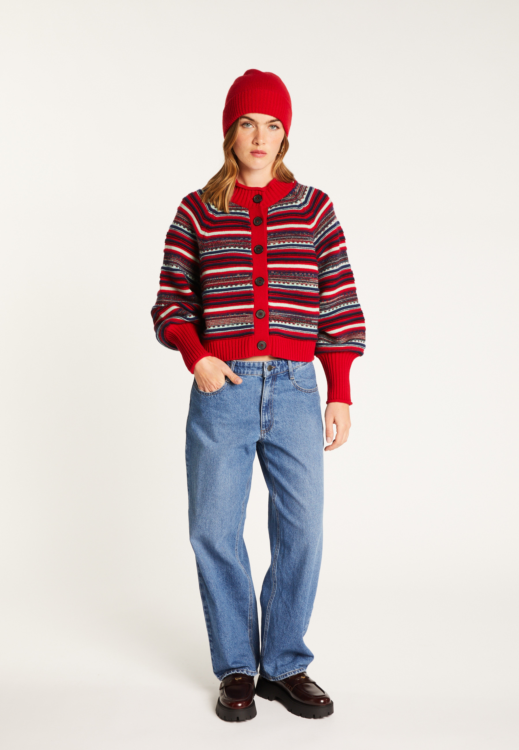 Merino wool cardigan MAISON MONTAGUT Red