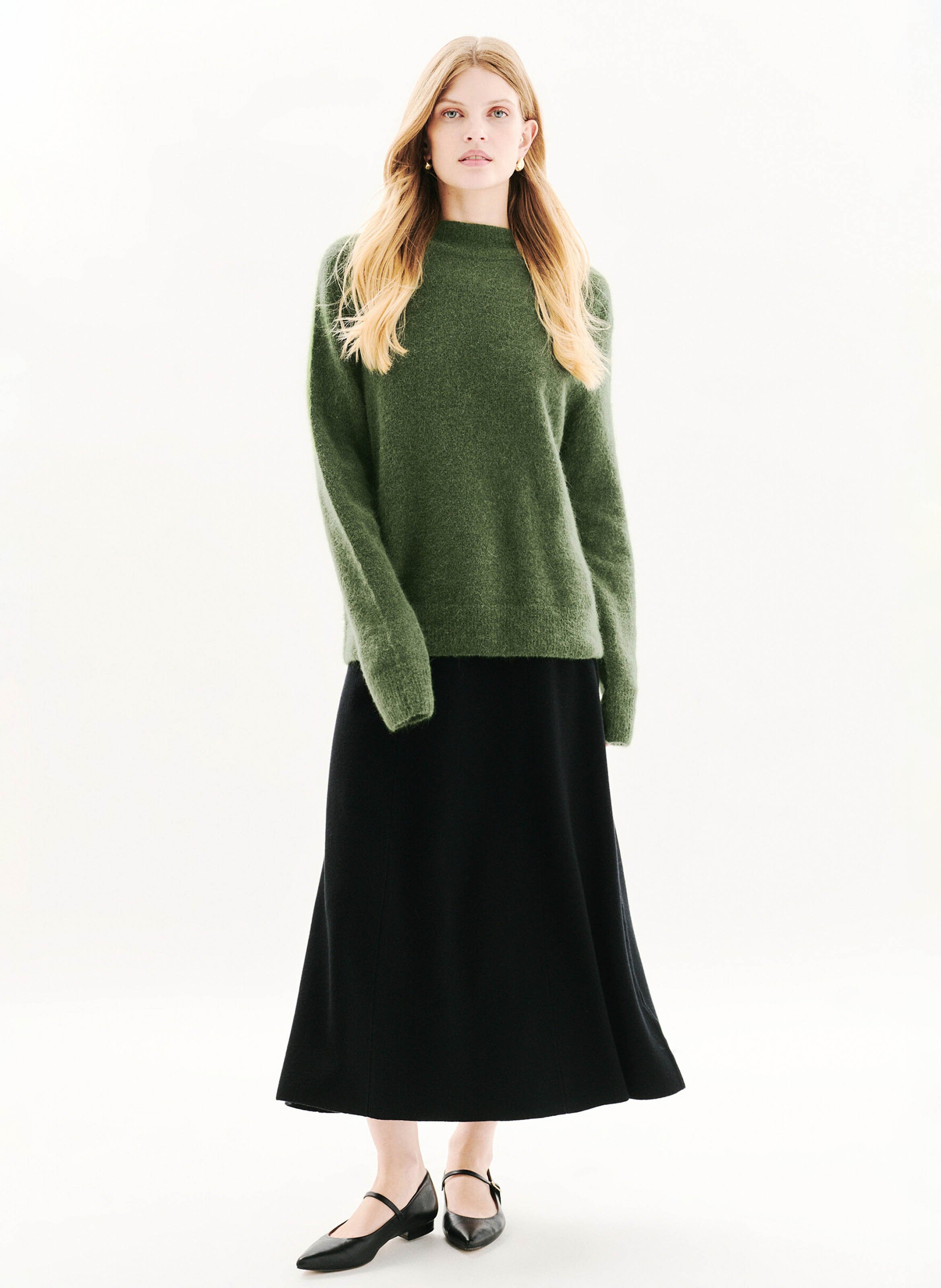 Pull droit col montant en maille CAROLL Vert