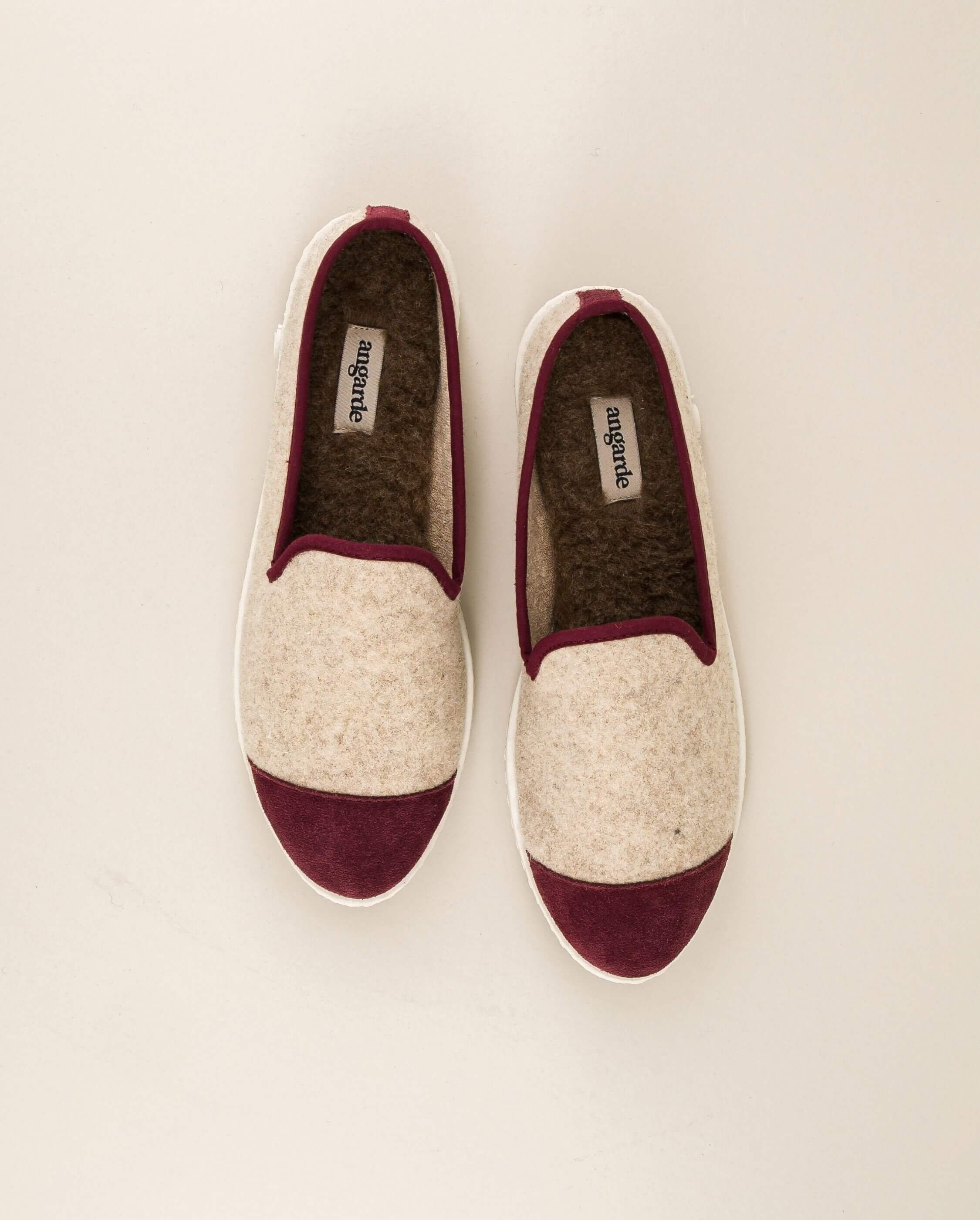 Women's wool slipper, beige bordeaux ANGARDE Beige