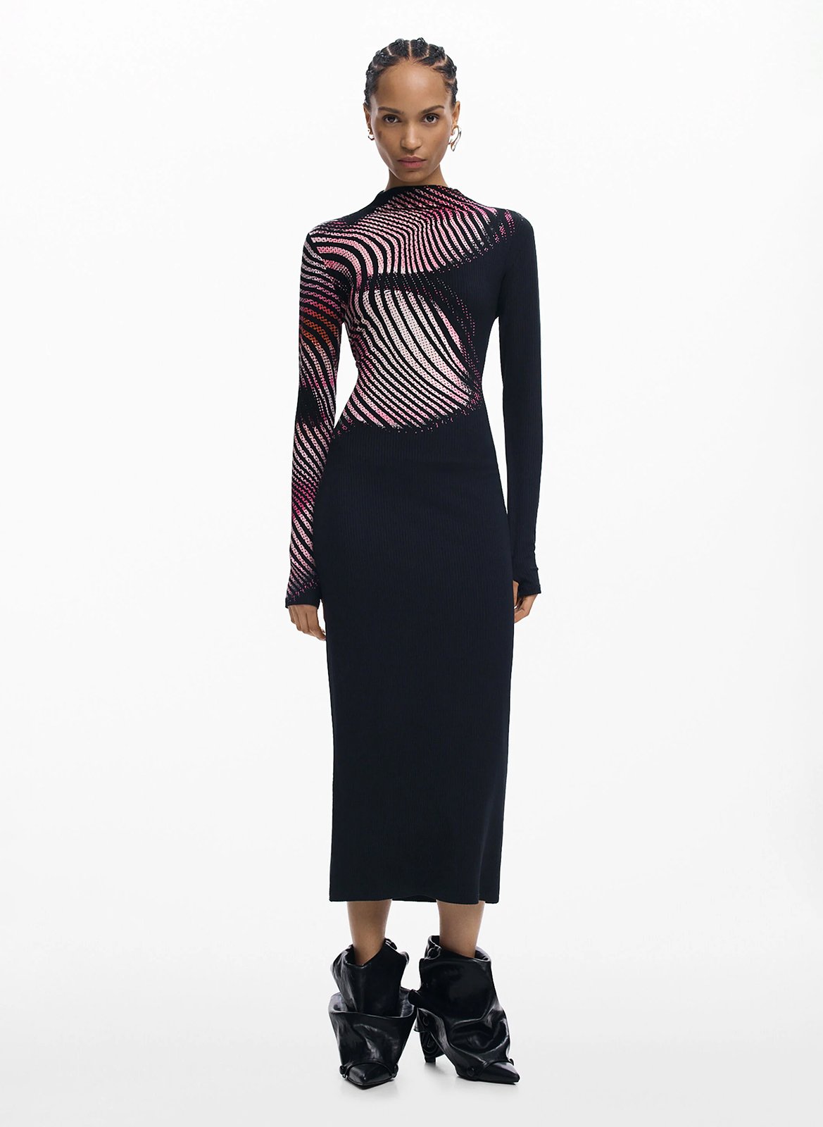 Robe longue col montant imprimé DESIGUAL Noir