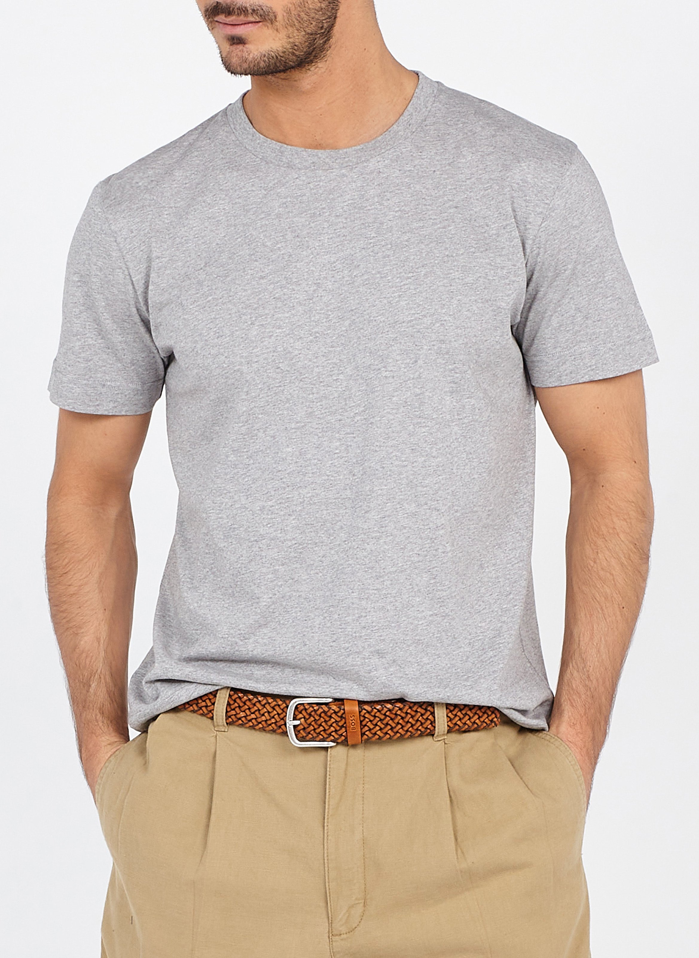 Regular-fit round-neck cotton T-shirt AU PRINTEMPS PARIS Grey