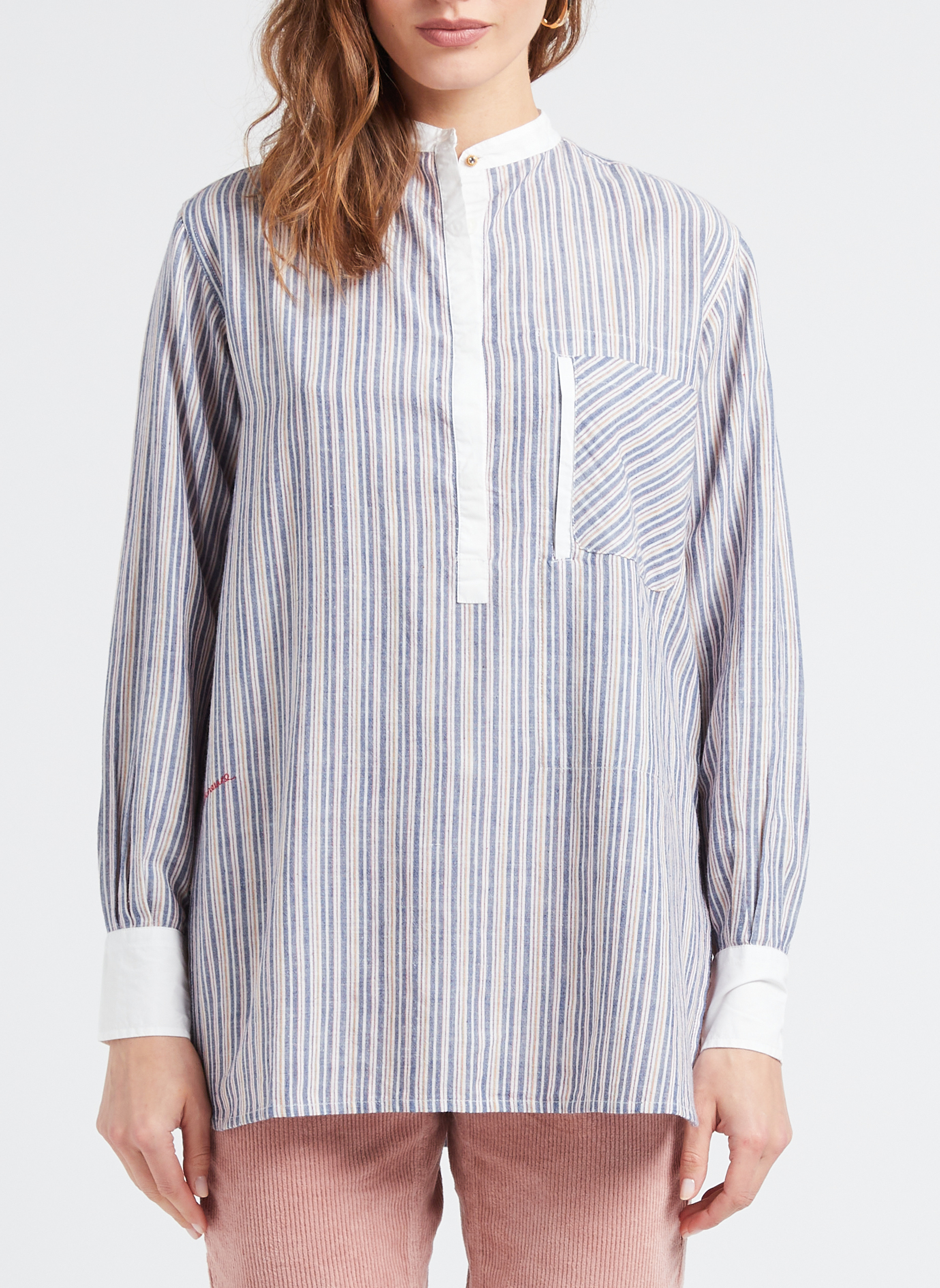 Weite Baumwollbluse mit Mao-Kragen LAURENCE BRAS Blau