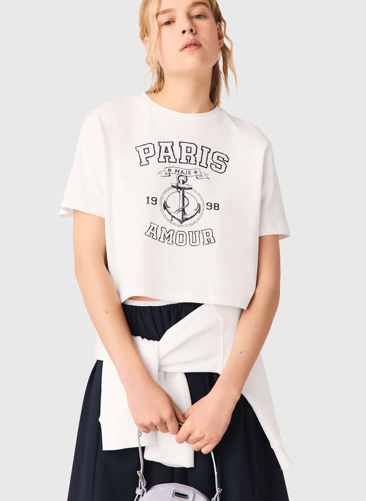 Tee-shirt col rond imprimé MAJE Blanc