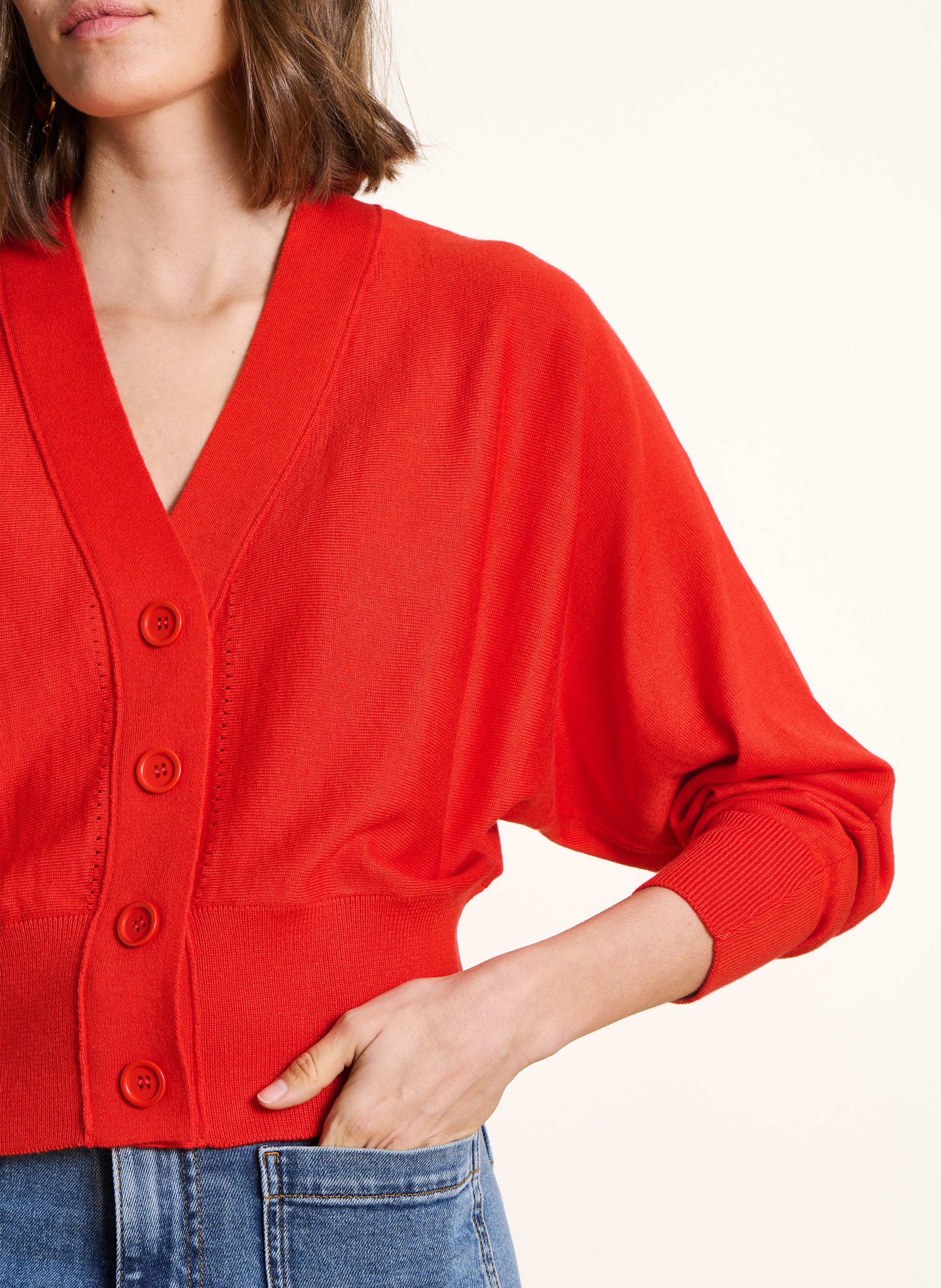 Gilet ample court maille unie LA FEE MARABOUTEE Rose