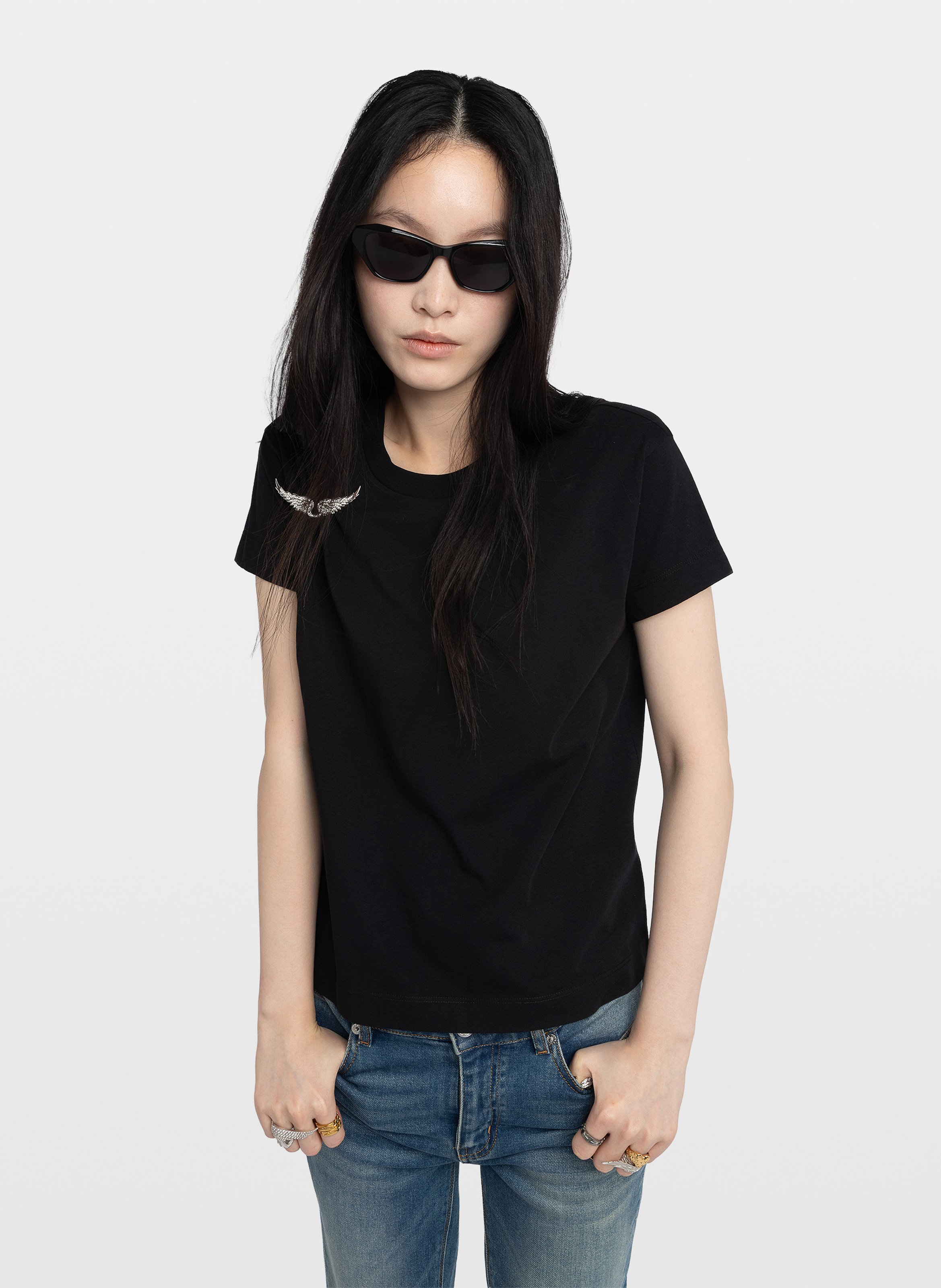 Tee-shirt droit col rond en coton ZADIG&VOLTAIRE Noir