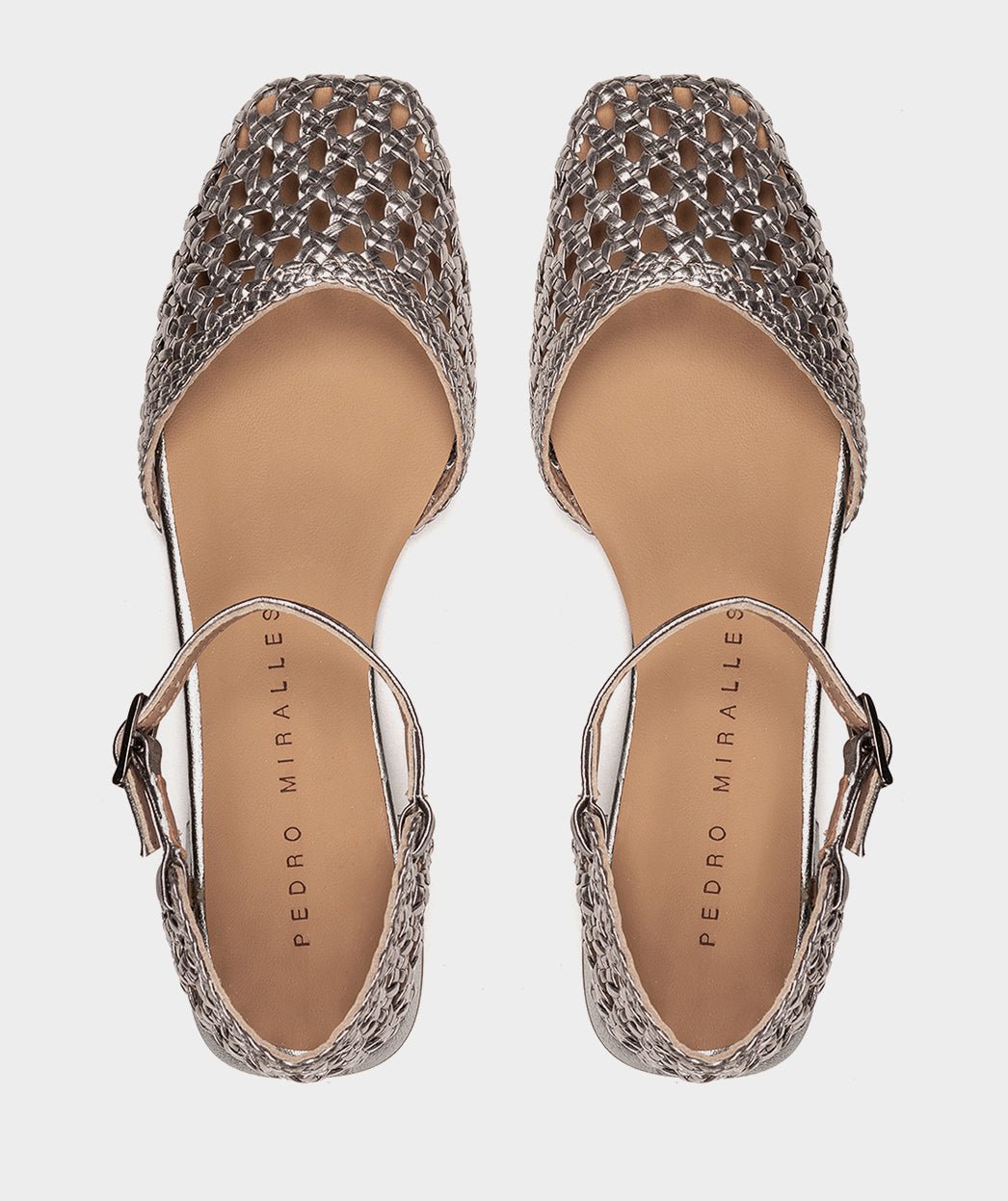 Flat braided metallic steel-colored shoe. PEDRO MIRALLES Golden