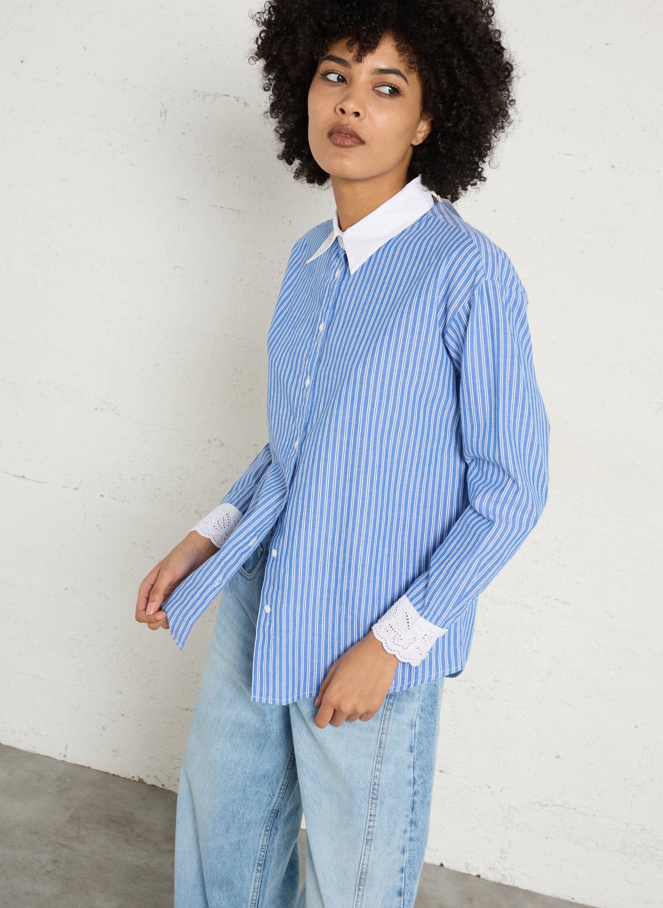 Chemise droite col classique en coton rayé MAISON 123 Bleu