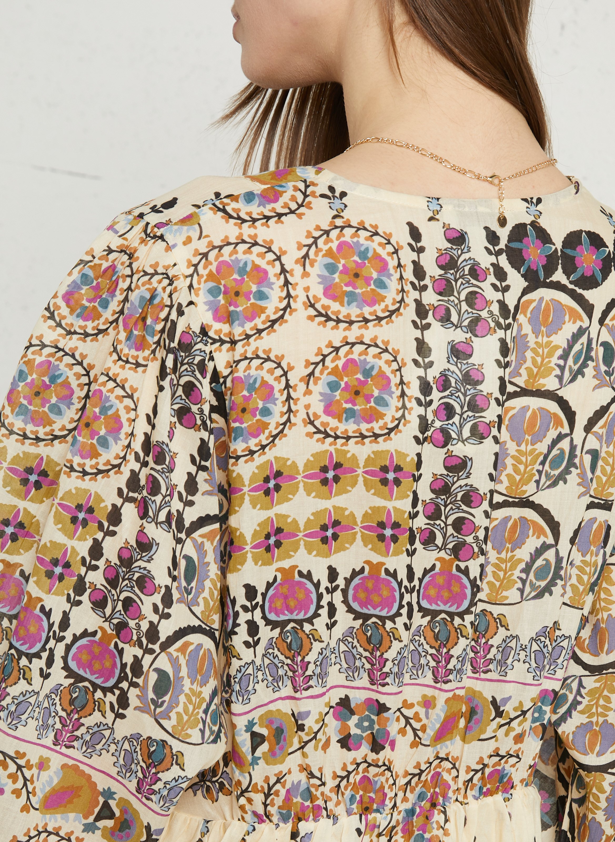 Korte jurk van linnen met V-hals SEE U SOON Wit