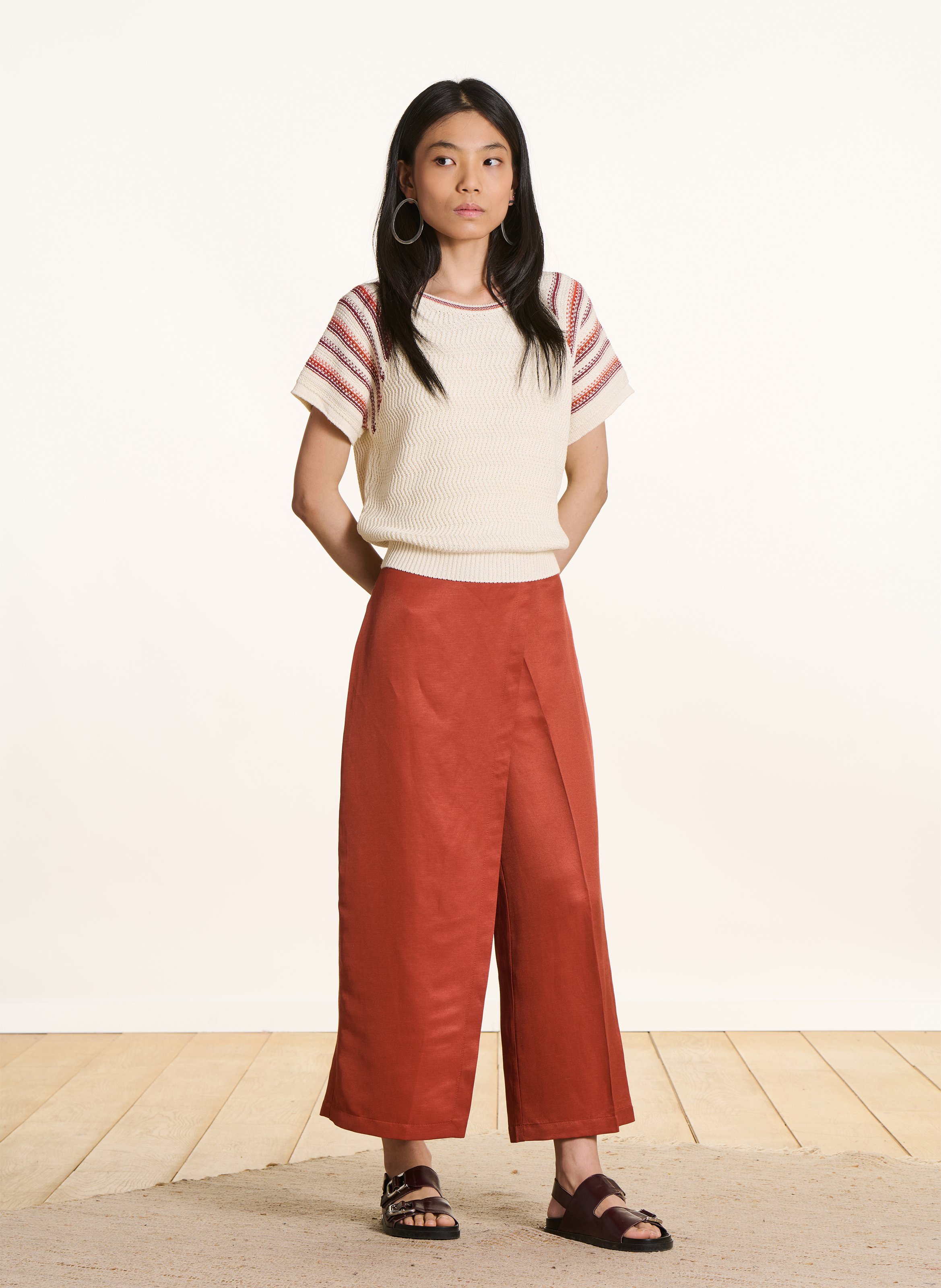 Pantalon large 7/8ème en lin mélangé LA FEE MARABOUTEE Orange