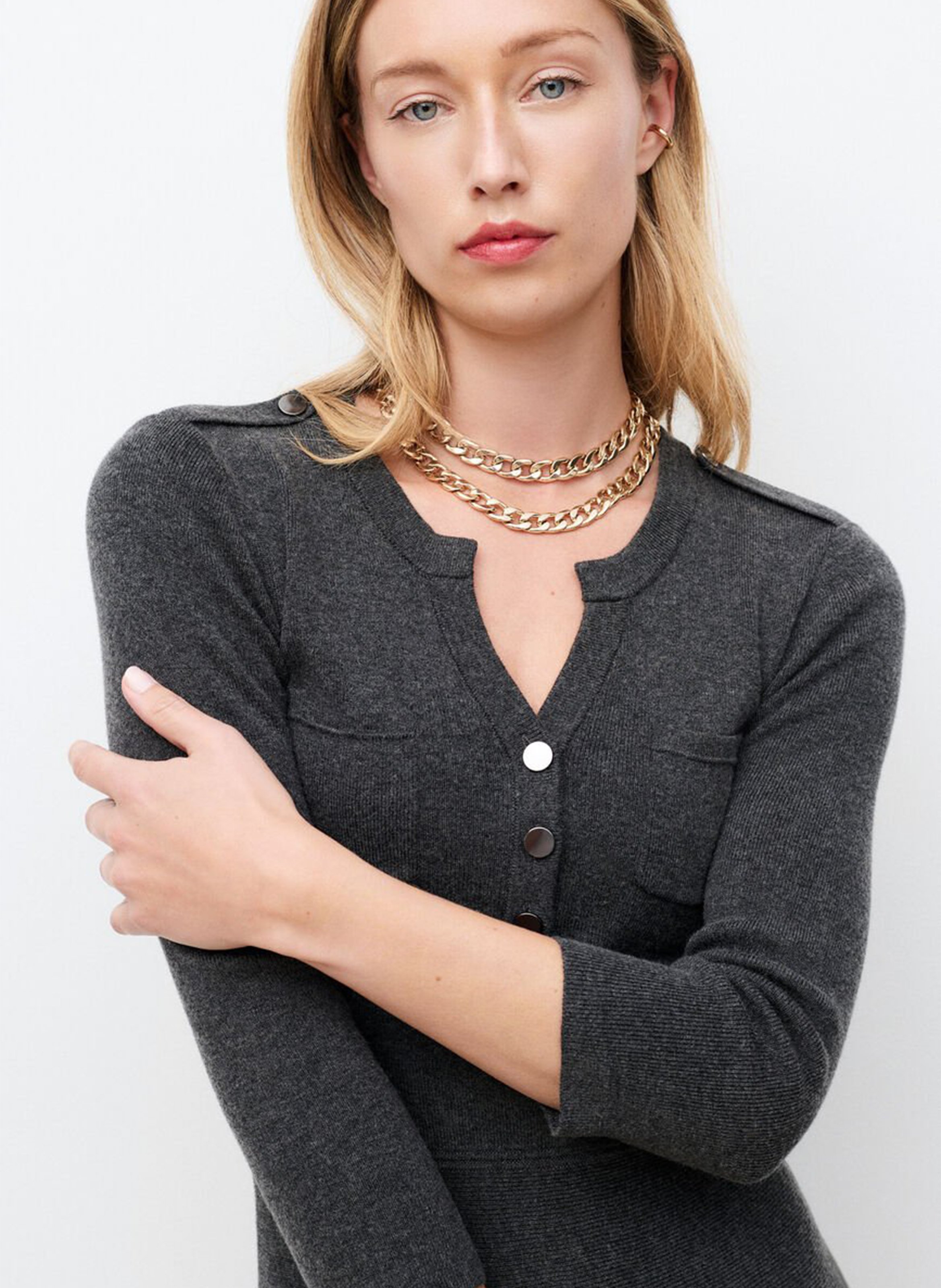 Robe courte col tunisien en laine mélangée CAROLL Gris