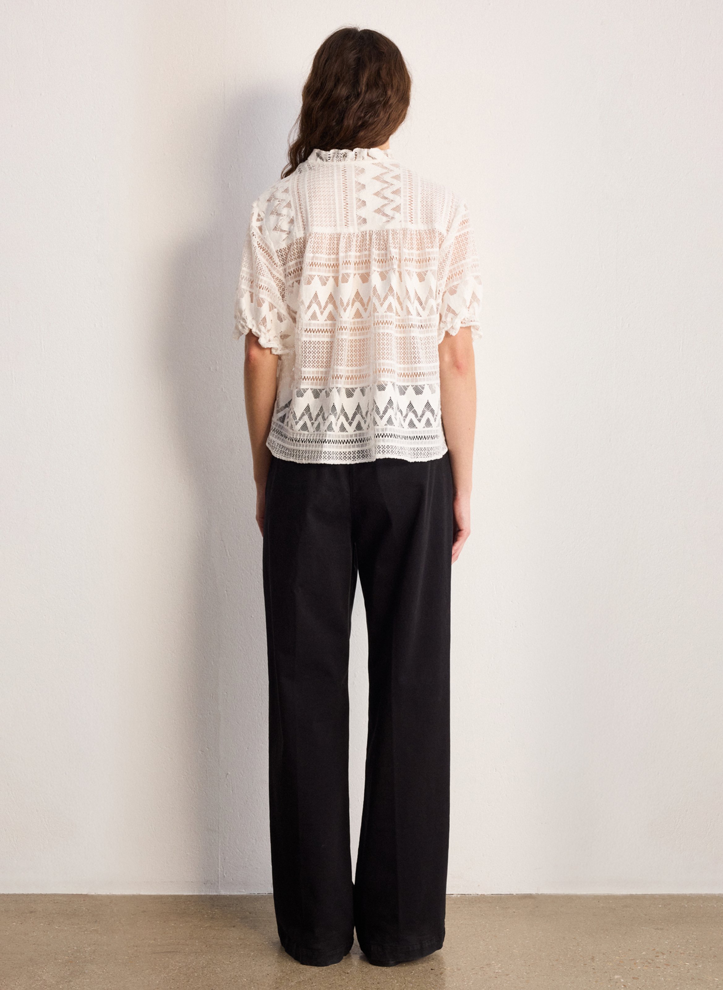 Blouse met V-hals van gemengd katoen PABLO Wit