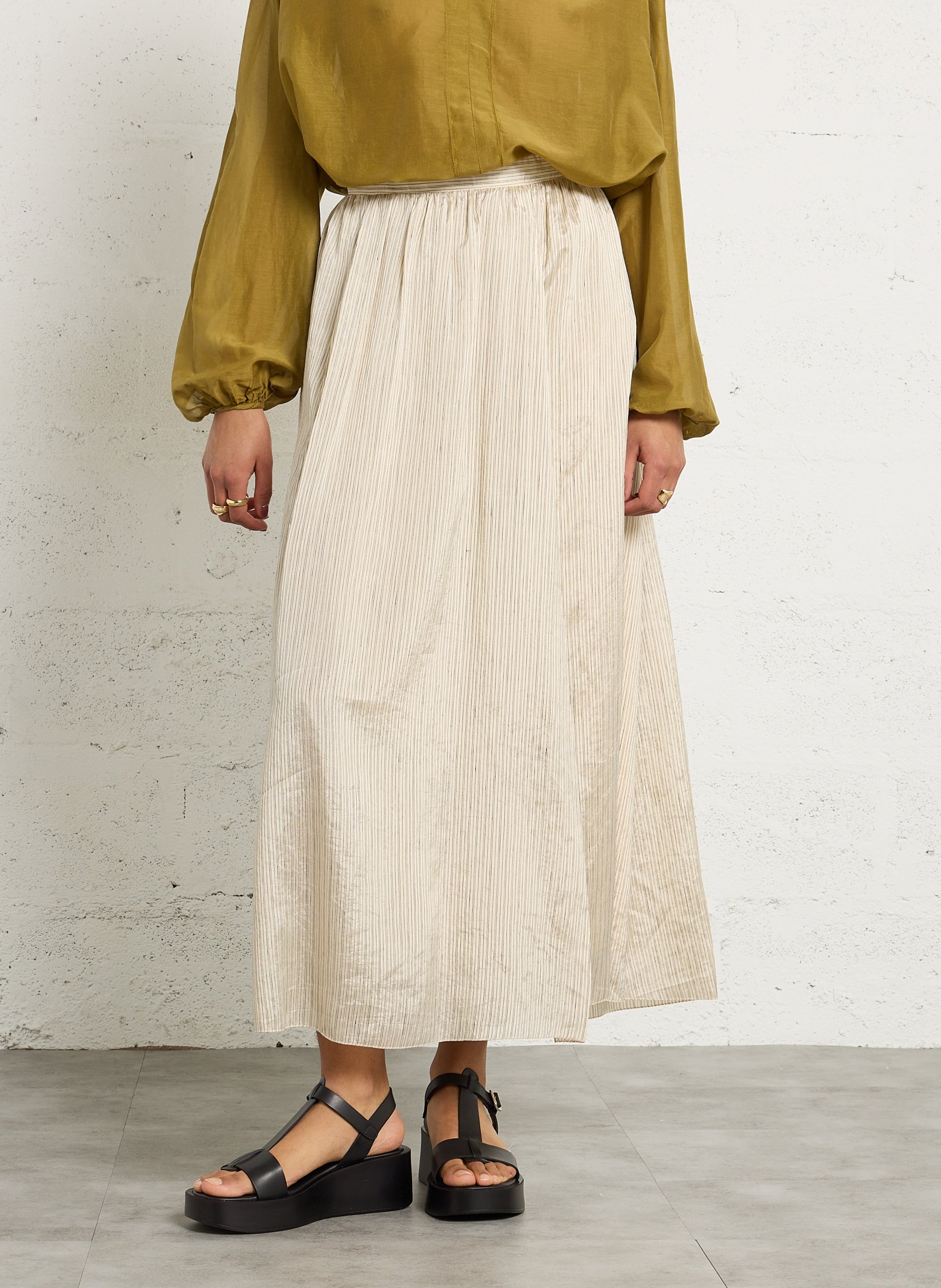 Striped wrap maxi skirt POMANDERE White