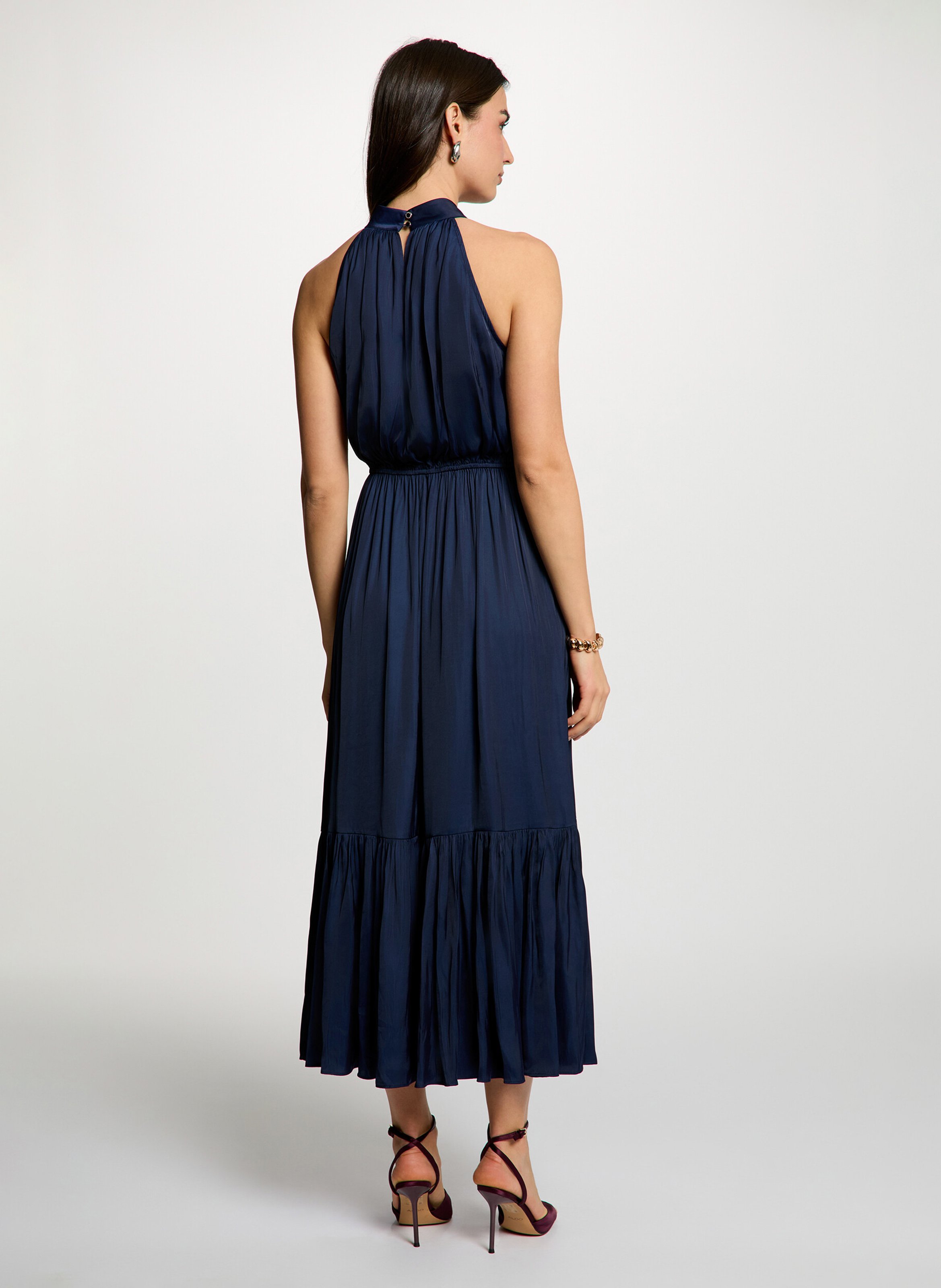 Robe longue évasée col ras du cou MORGAN Bleu