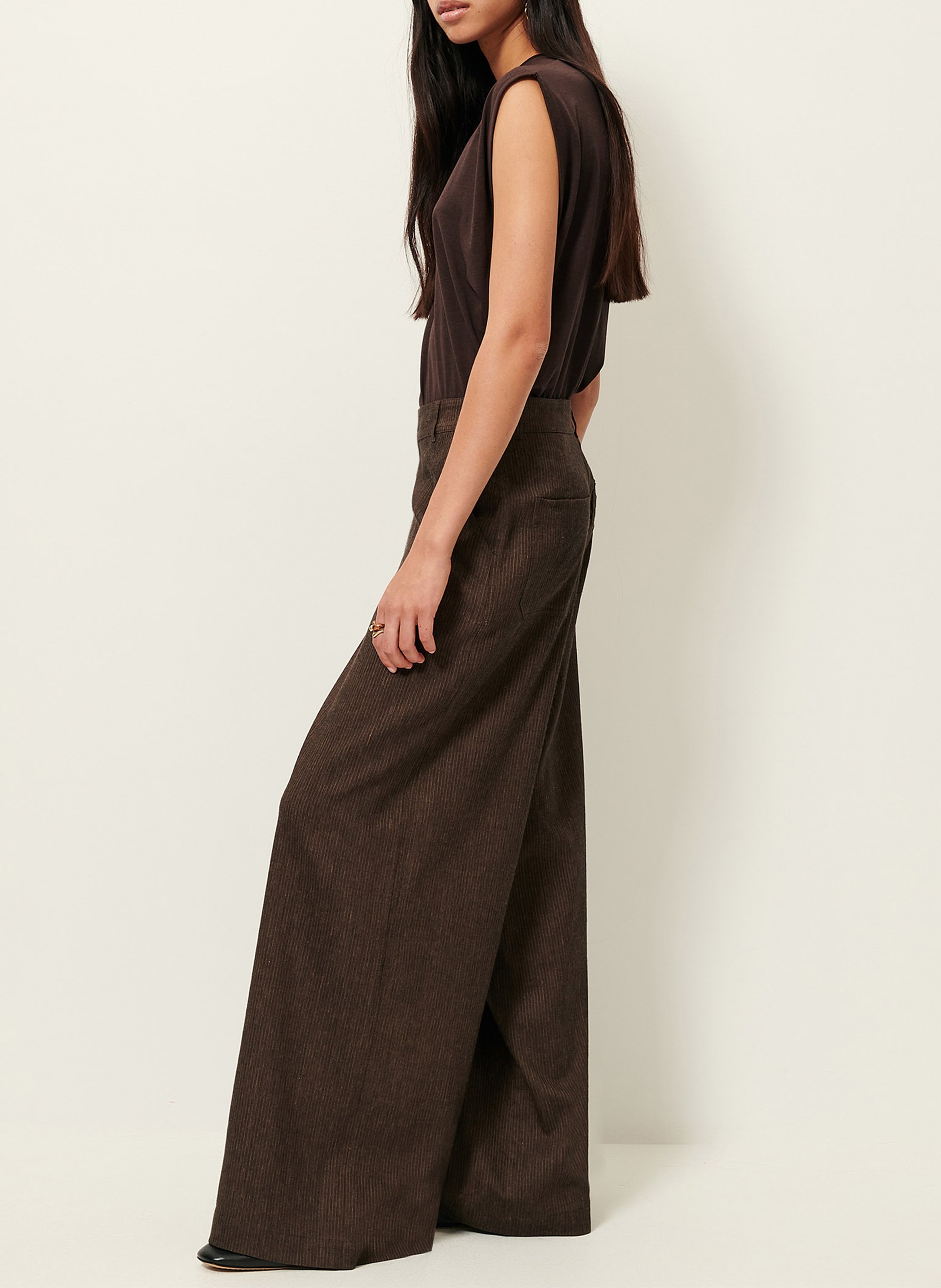 Weit geschnittene Hose aus Leinen-Mix SESSUN Braun
