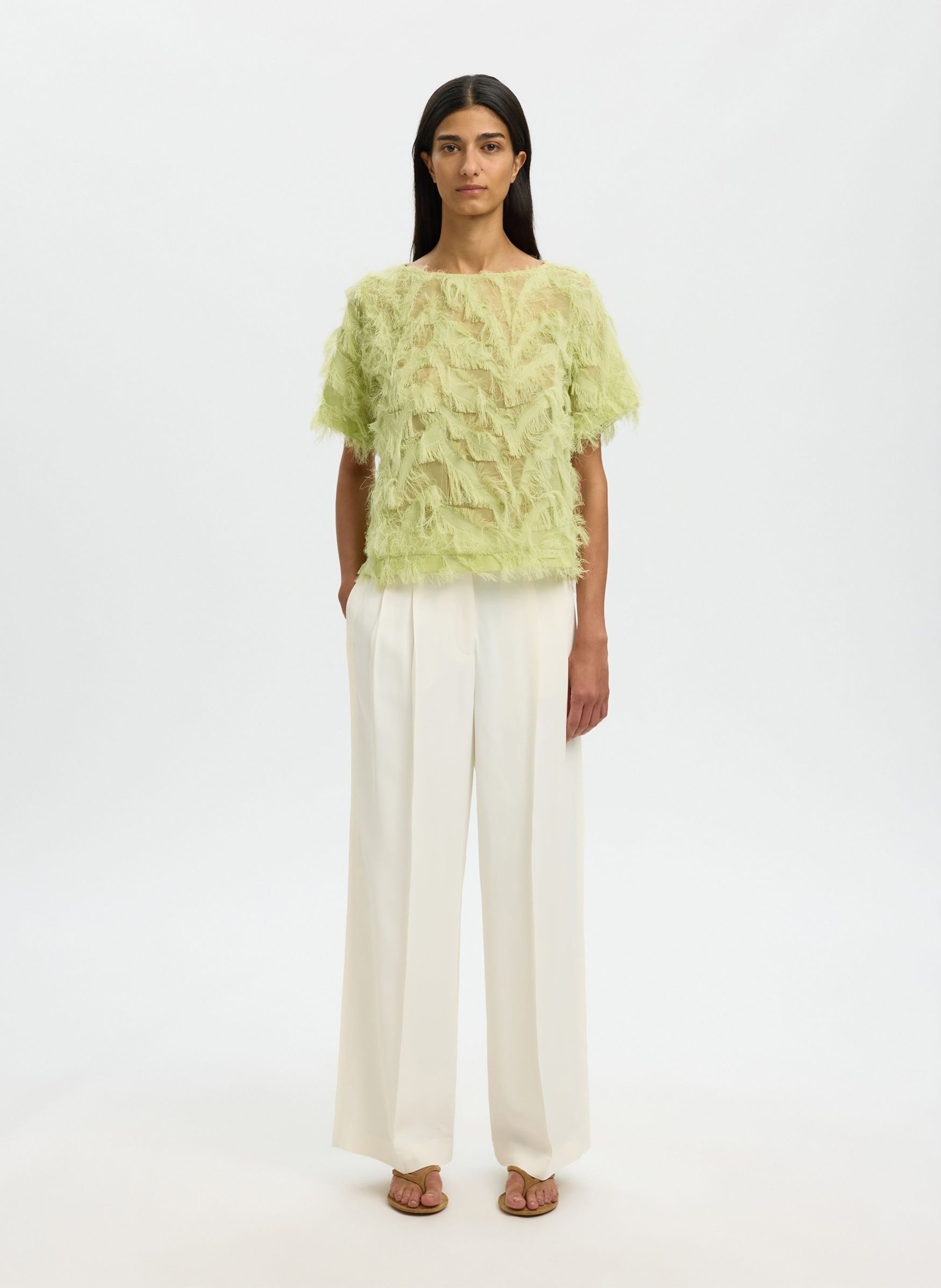 Round-neck stretch viscose top SELECTED Green