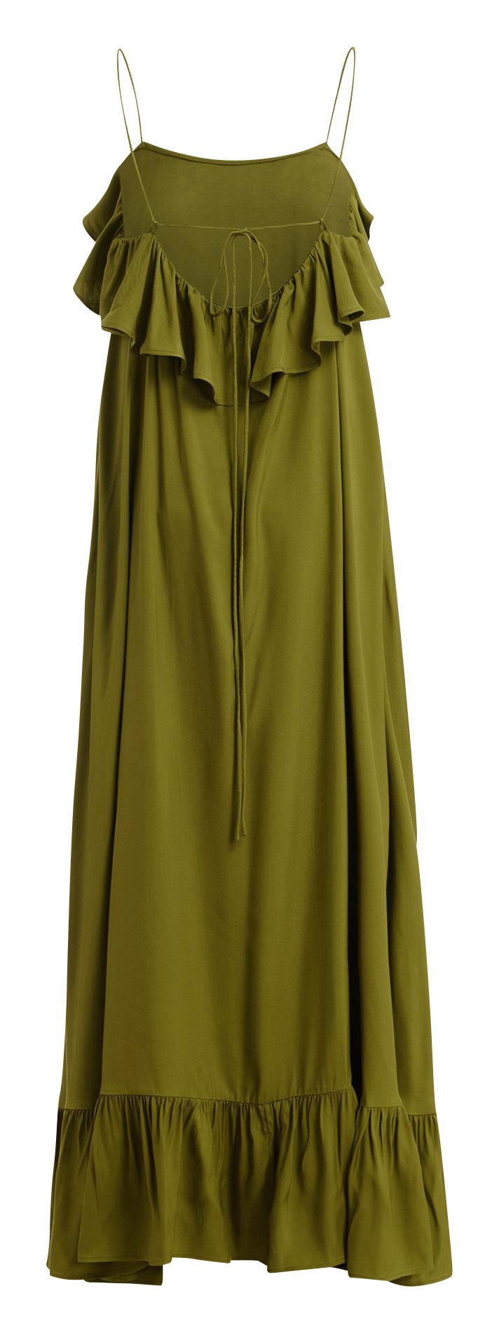 Langes fließendes Kleid mit einfarbigen Volants ESSENTIEL ANTWERP Grun