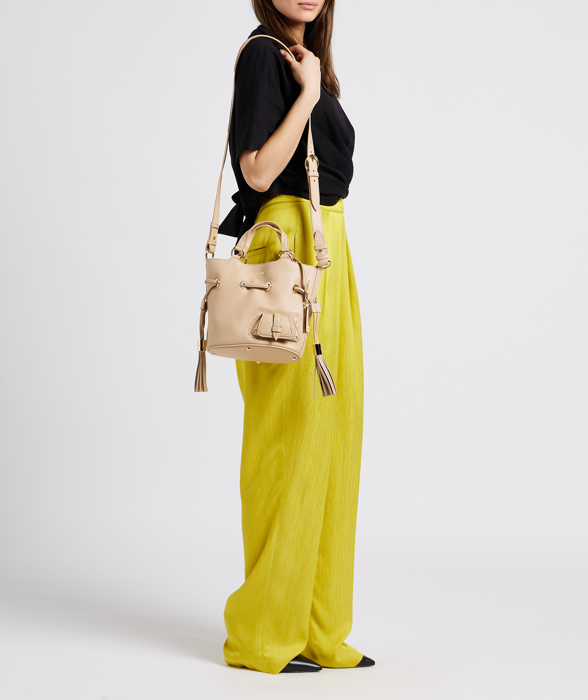 Grained leather bucket bag LANCEL Beige