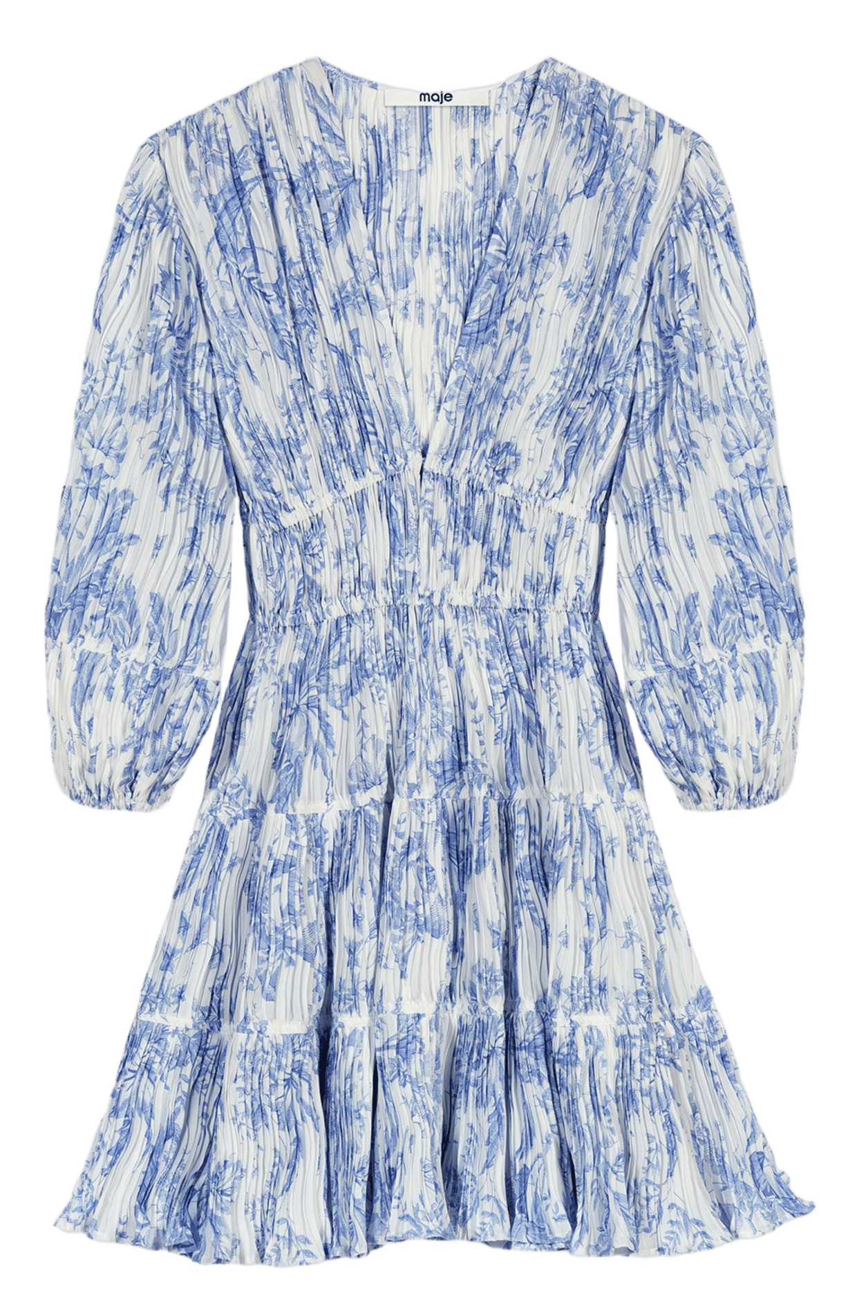 Robe courte col V imprimée MAJE Bleu